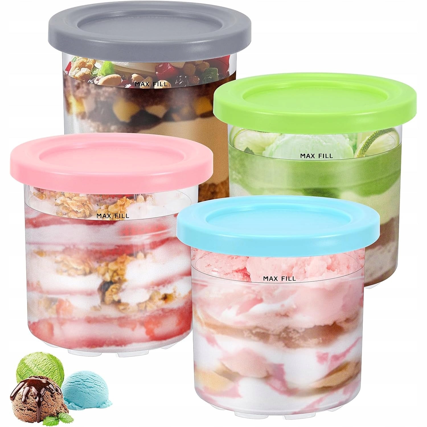 Ice cream containers NINJA Creami NC300EU 4 pcs. with lid colorful