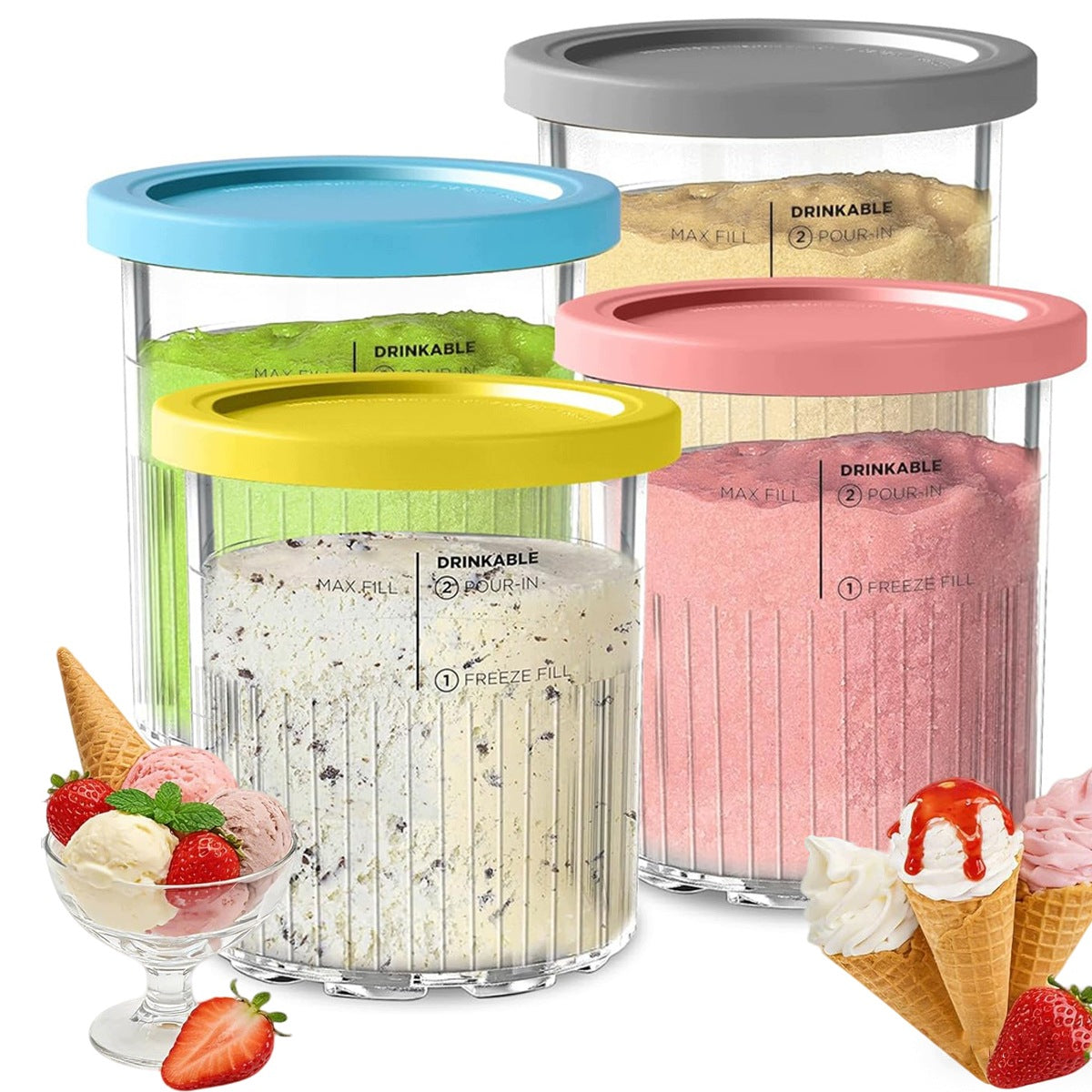 Ice cream containers Ninja CREAMI NC501EU NC500EU 4 pcs. with coloured lid