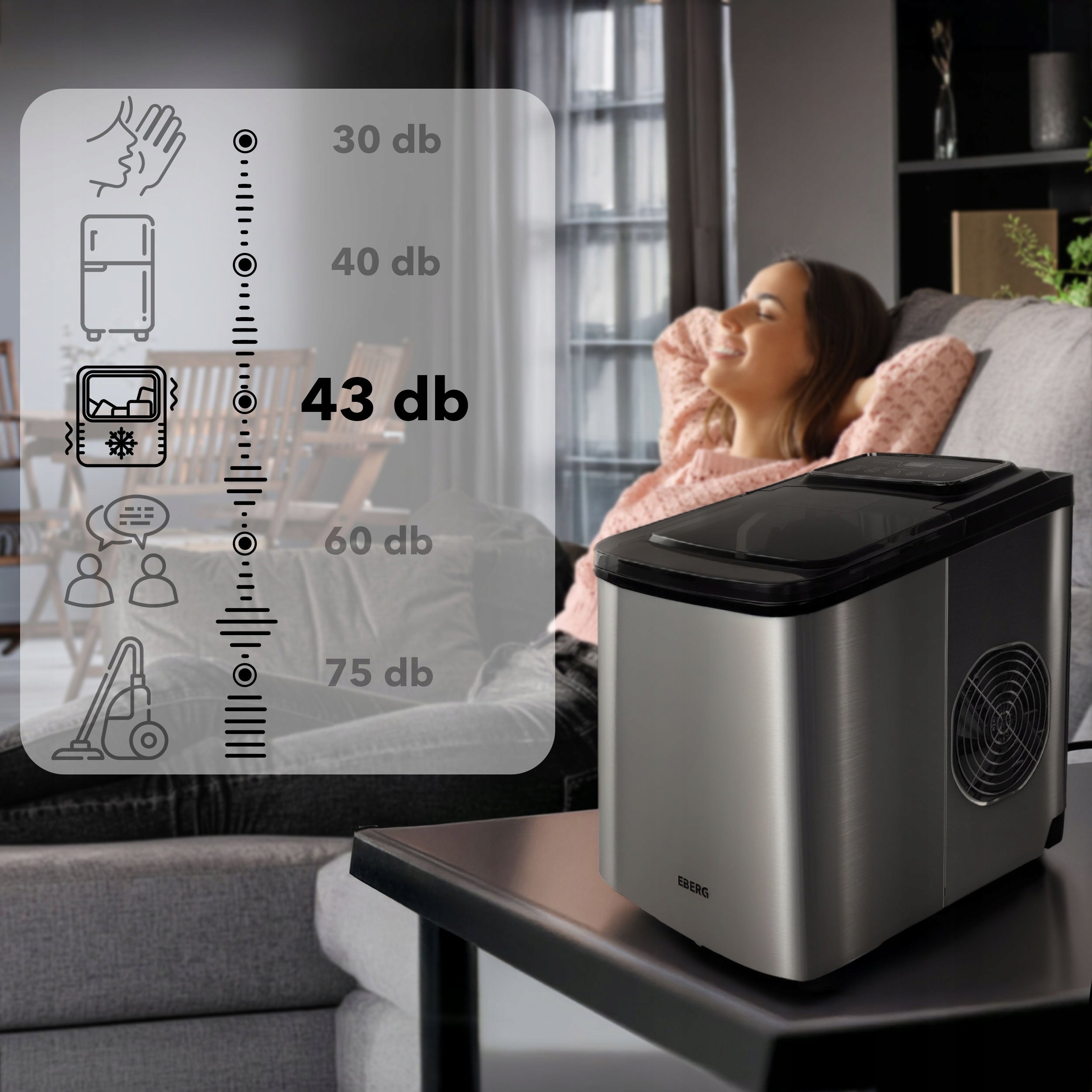 Ice maker EBERG home INOX 12kg 160W express ice cube in 6min! Manufacturer code EBERG QIM Kostkarka maszyna do lodu 12kg/24h