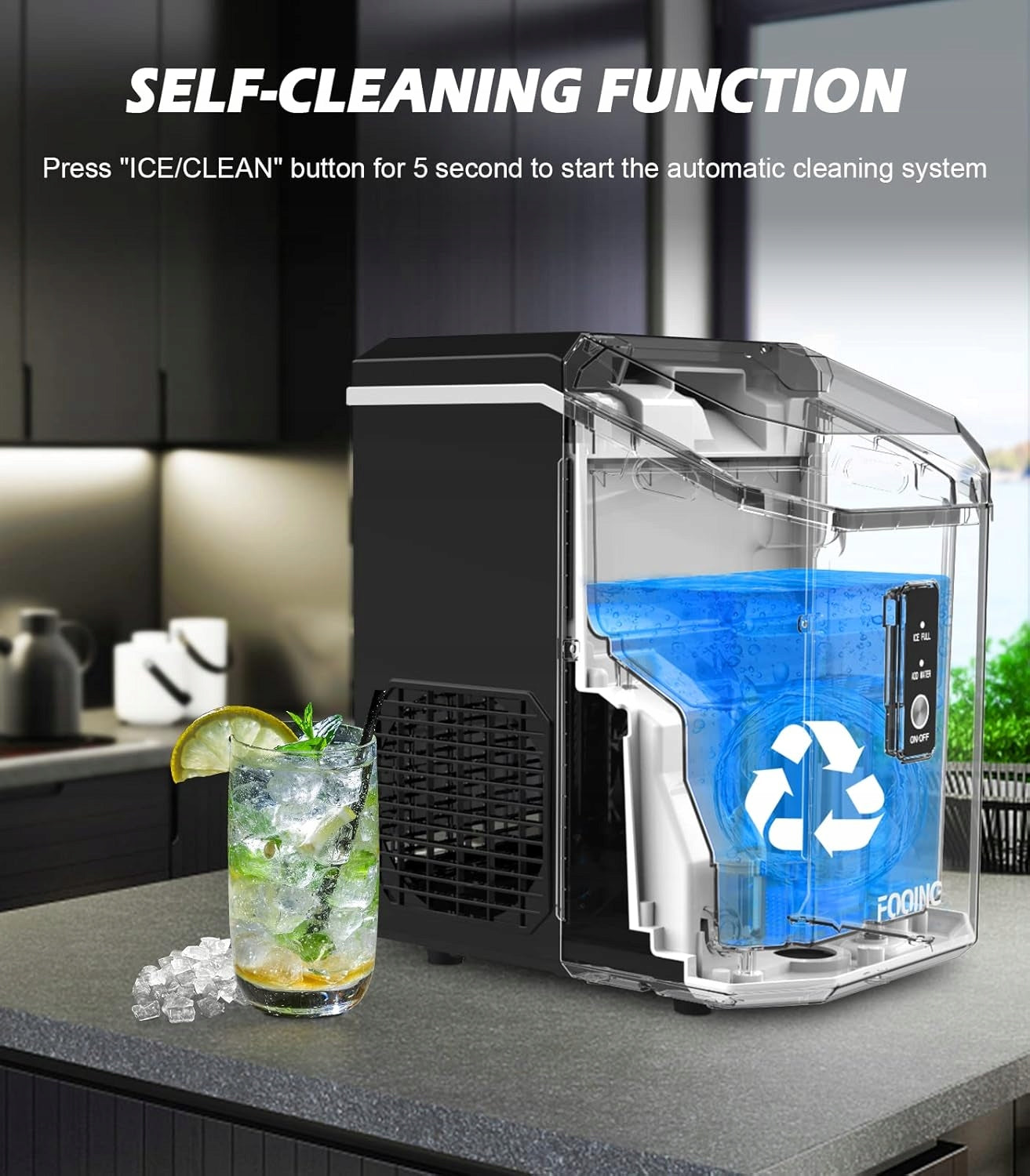 Ice maker Fooing HZB-15NA self-cleaning 16 kg/24 h BLACK Brand Fooing