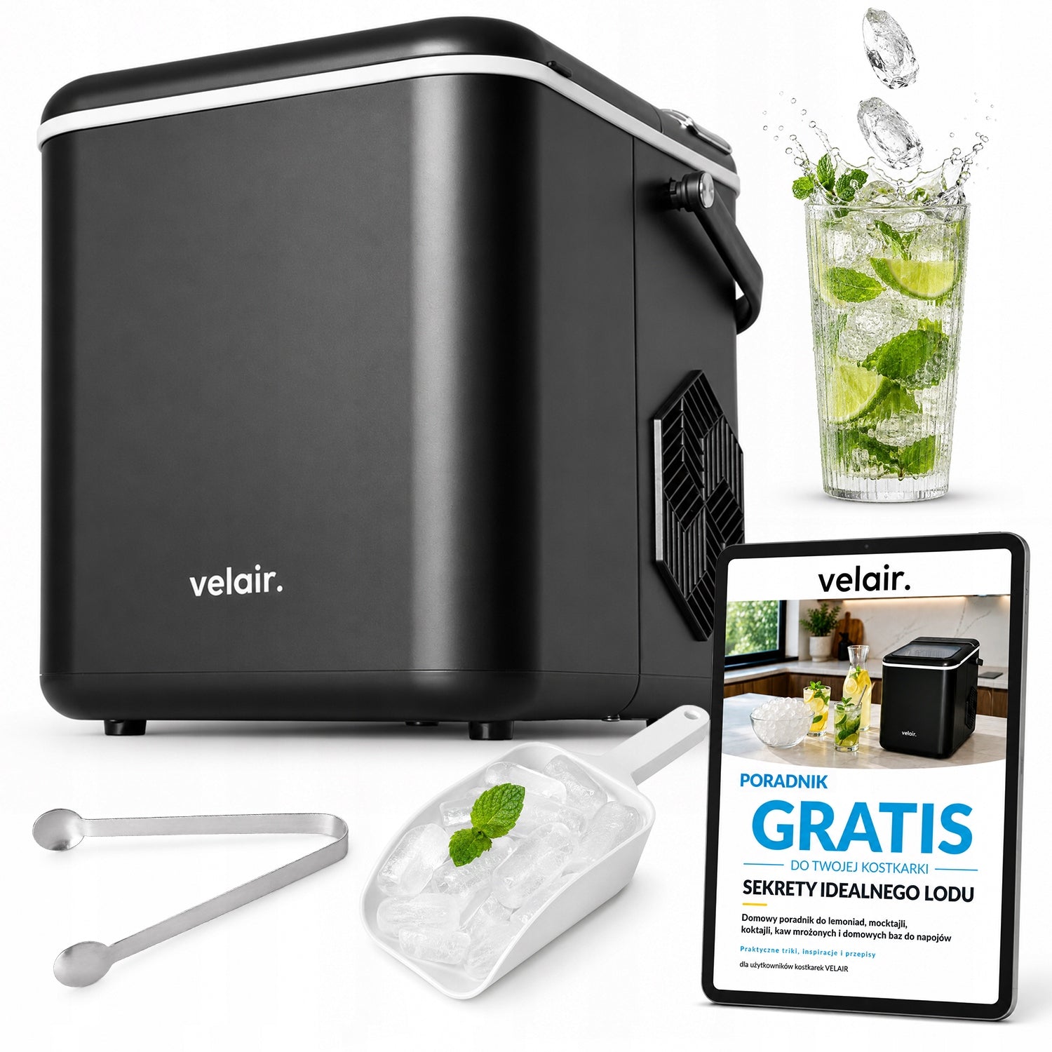 Ice maker VELAIR IGLO black 140W 12kg/day + GUIDE FREEBIE!