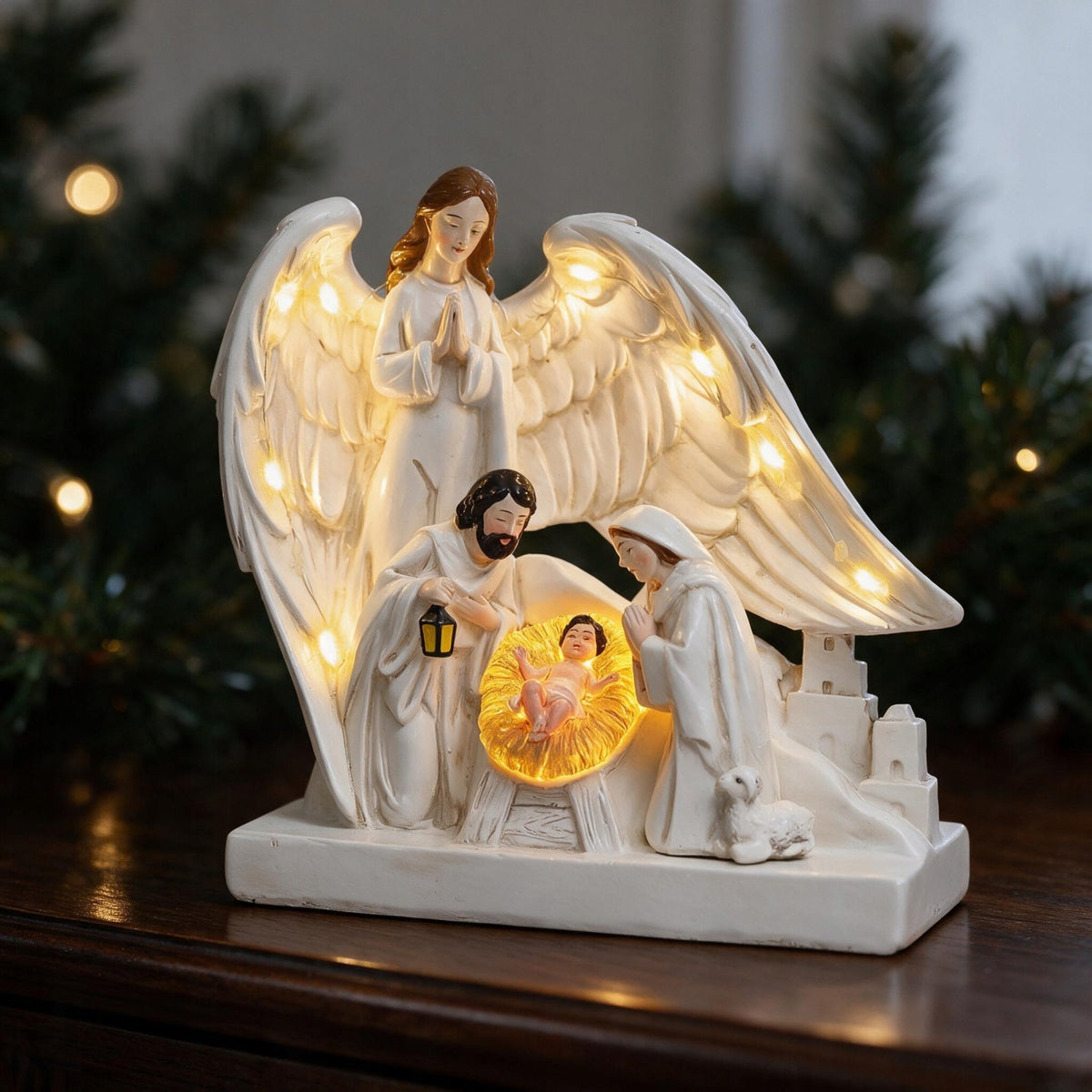 Illuminated LED Nativity Scene Holy Family Angel Ornament for Christmas Gift Manufacturer code 10084909-1