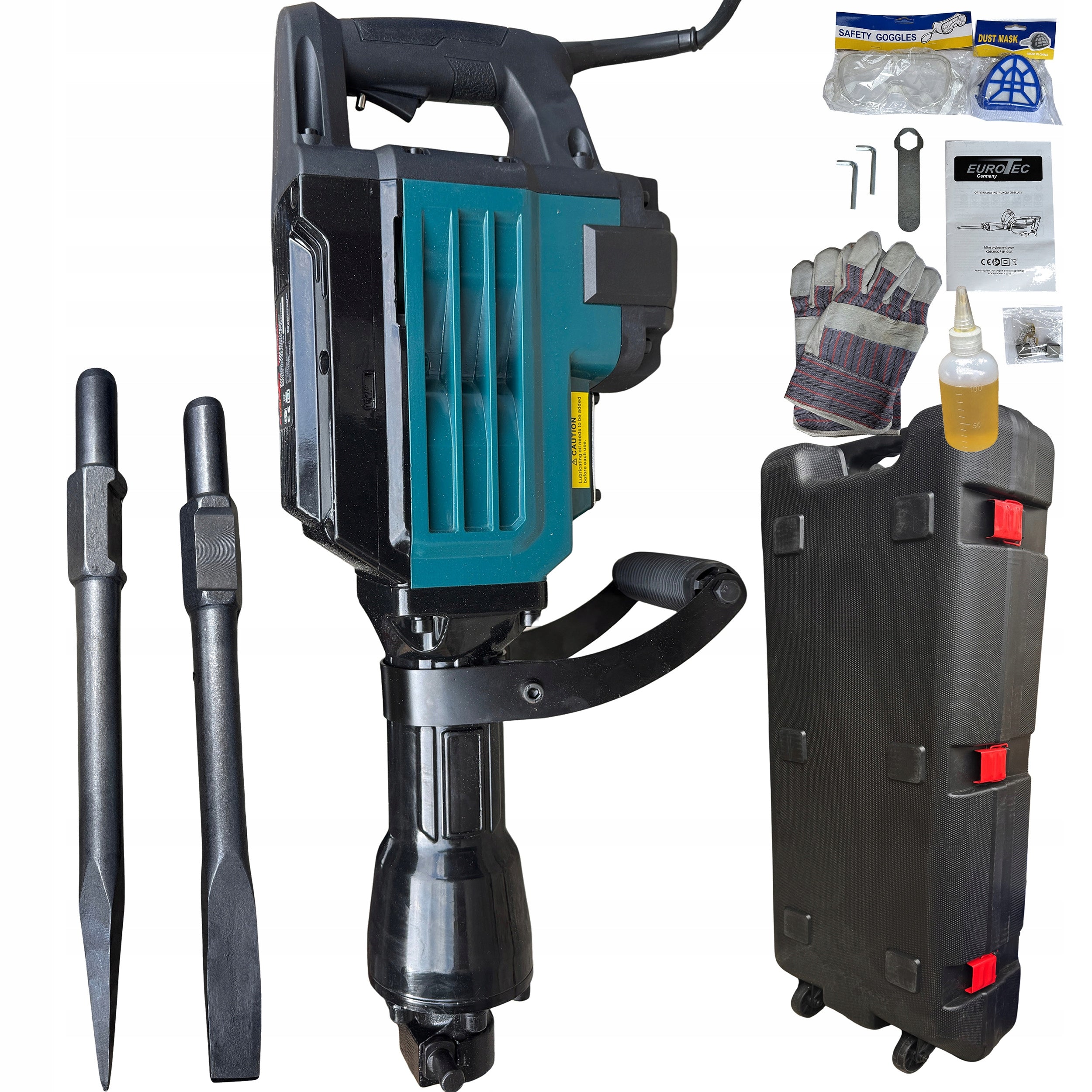 Impact Demolition Hammer 2000W 50J HEX 30mm For Concrete Forging + Suitcase