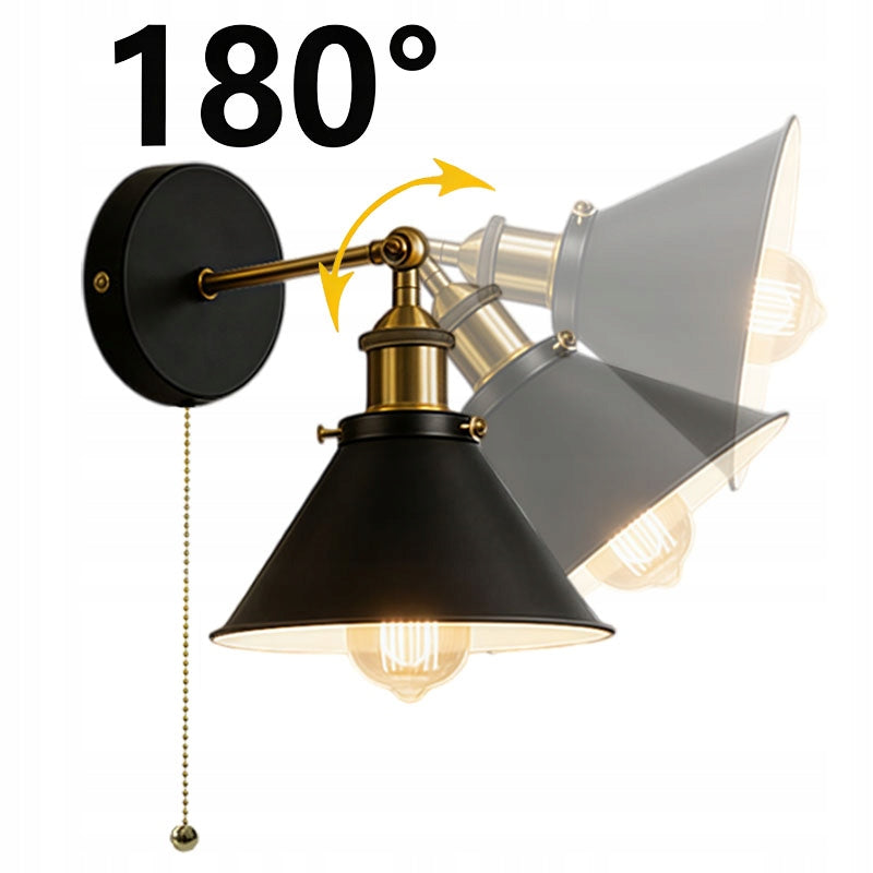 Industrial Black Iron E27 Wall Sconce Pull Cord Switch Adjustable Wall Lamp Manufacturer code G07733027716641