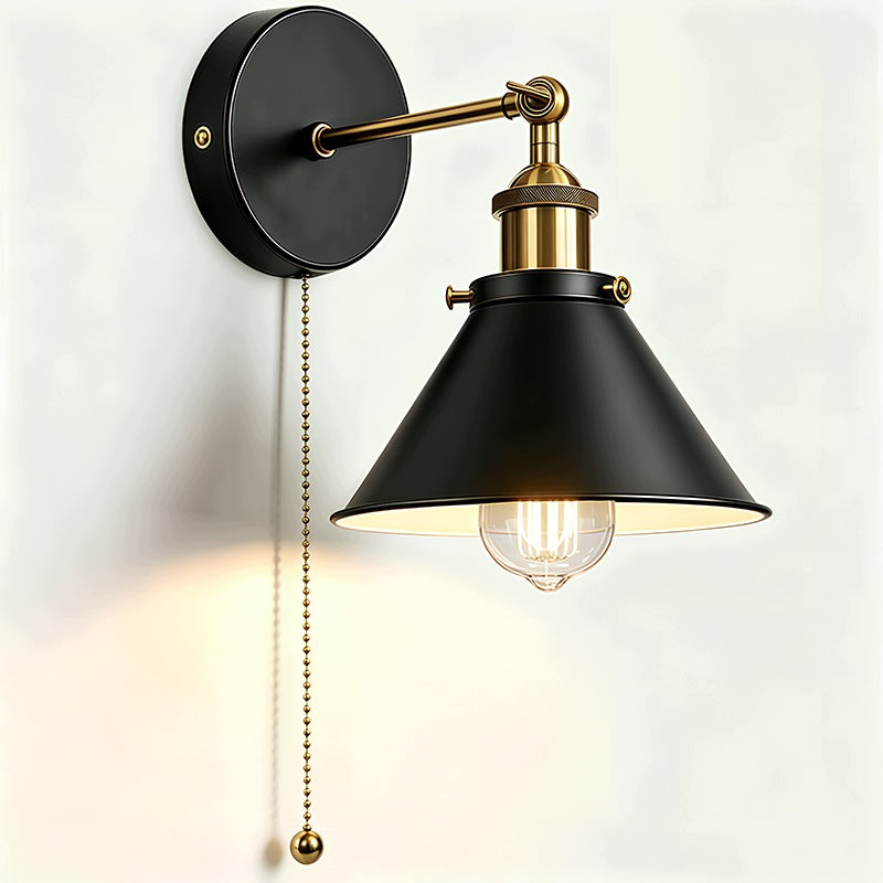 Industrial Black Iron E27 Wall Sconce Pull Cord Switch Adjustable Wall Lamp
