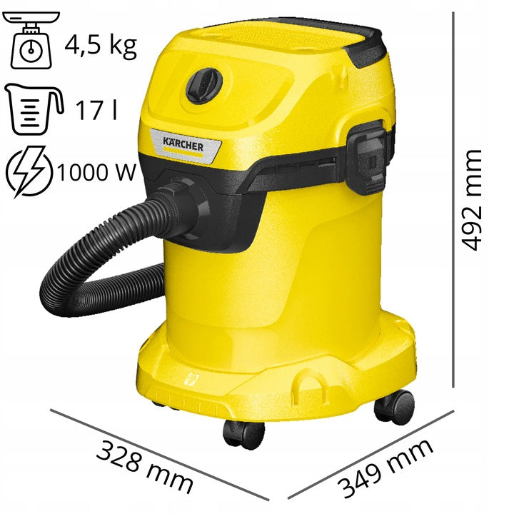 Industrial Vacuum Cleaner Kärcher WD 3 1000 W For Dry and Wet Cleaning Brand Kärcher
