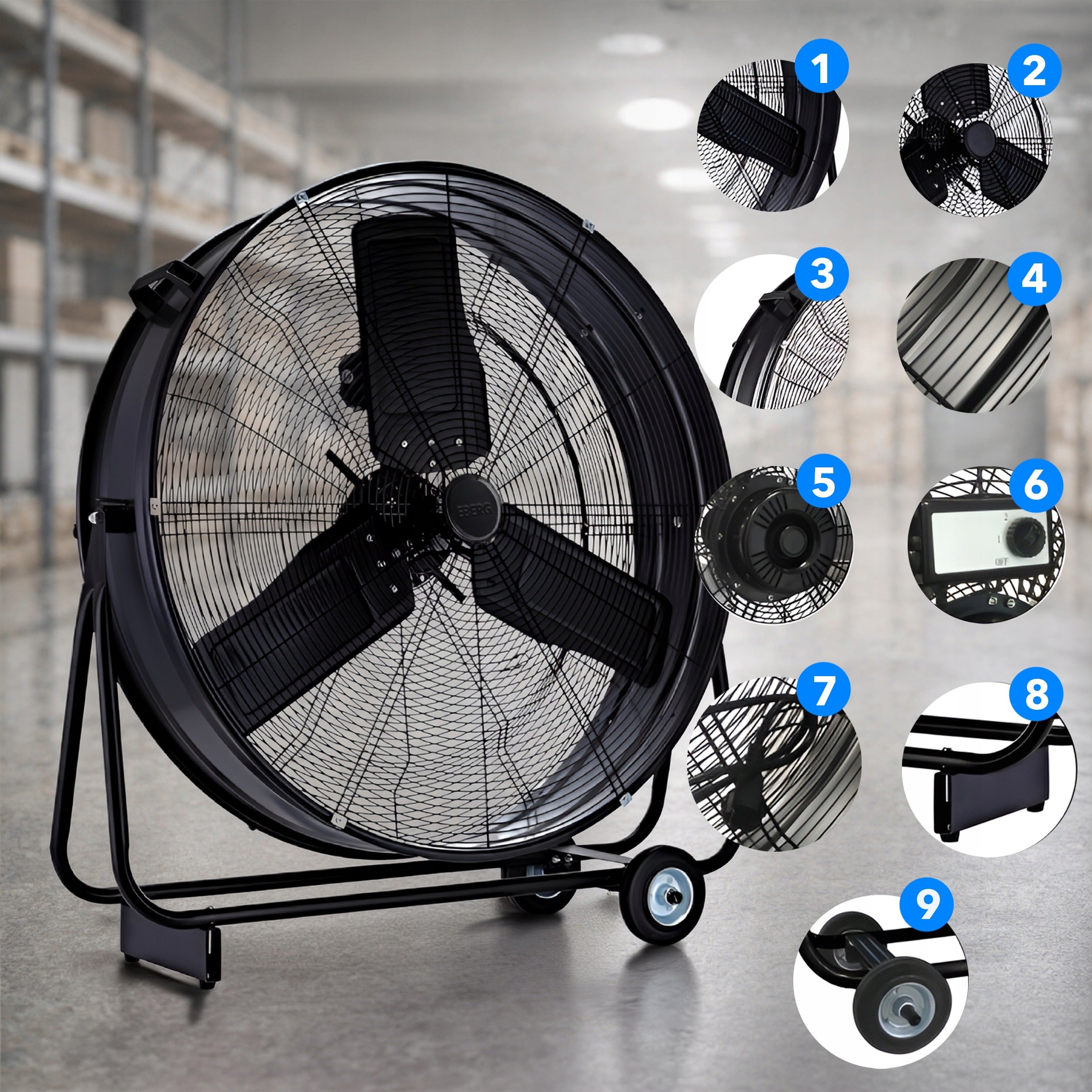 Industrial fan floor fan EBF circulator diameter 75cm 280W Manufacturer code Wentylator warsztatowy EBERG EBF75 280W mocny