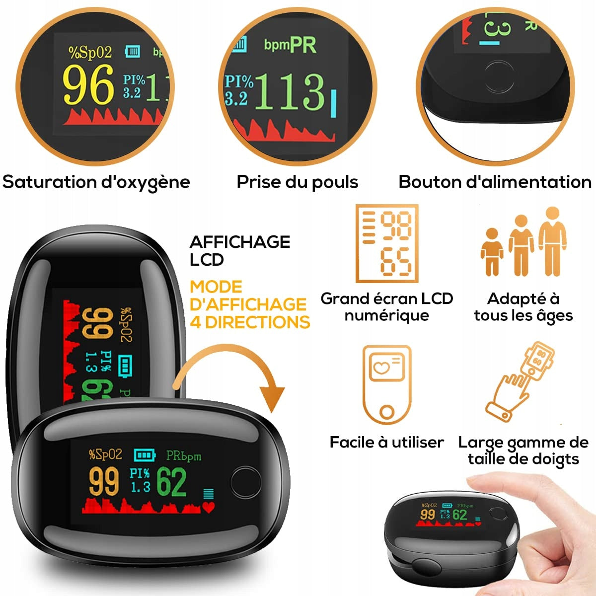 Inedit Finger Pulse Oximeter Packaging status original