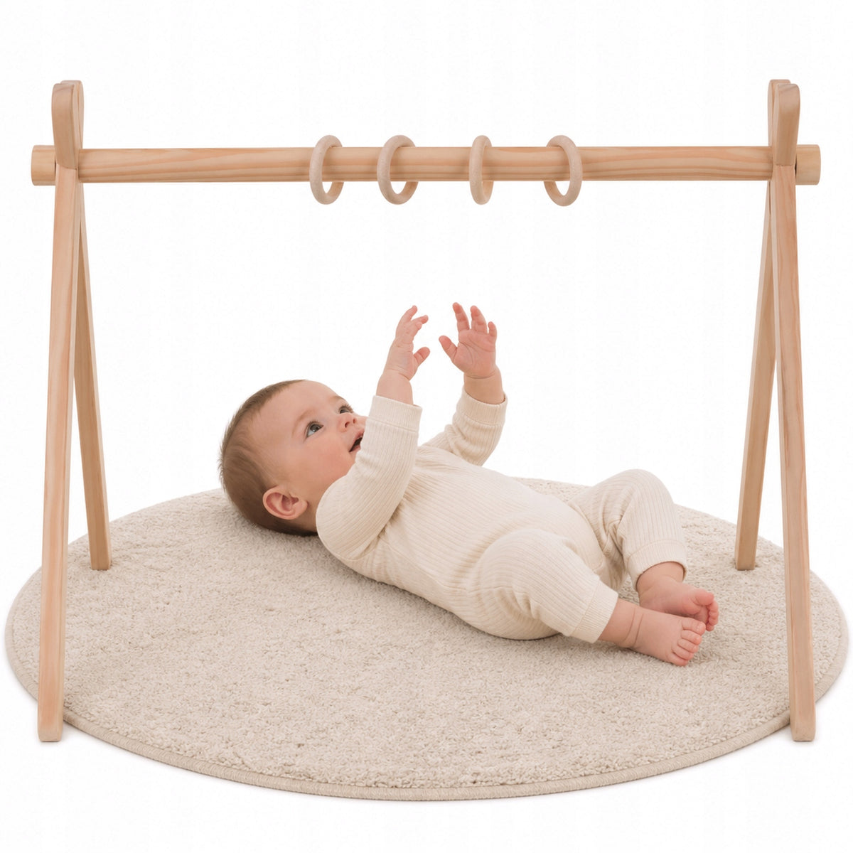Infant Educational Stand Wooden Gymnastic Baby Gym + Hooks