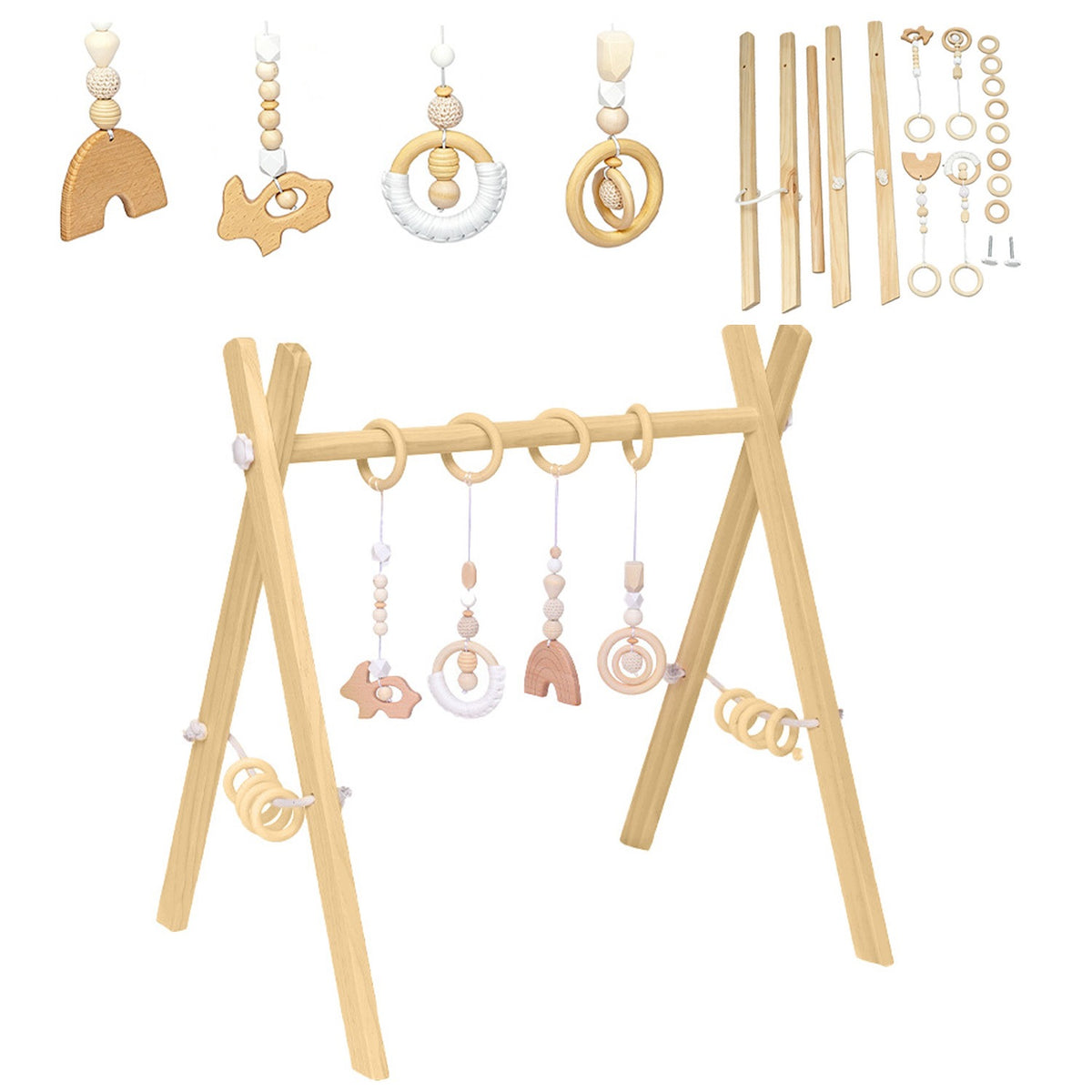 Infant Gym Children Educational Wooden With 4 Pendants