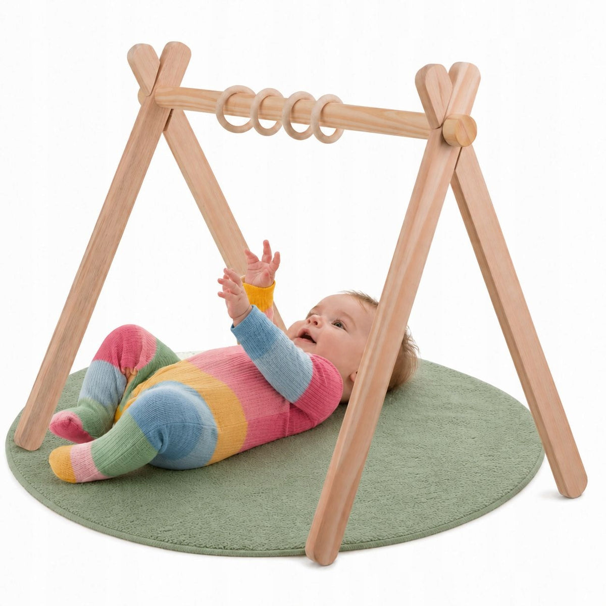 Infant Gymnastics Educational Stand Wooden Baby Gym + Hooks