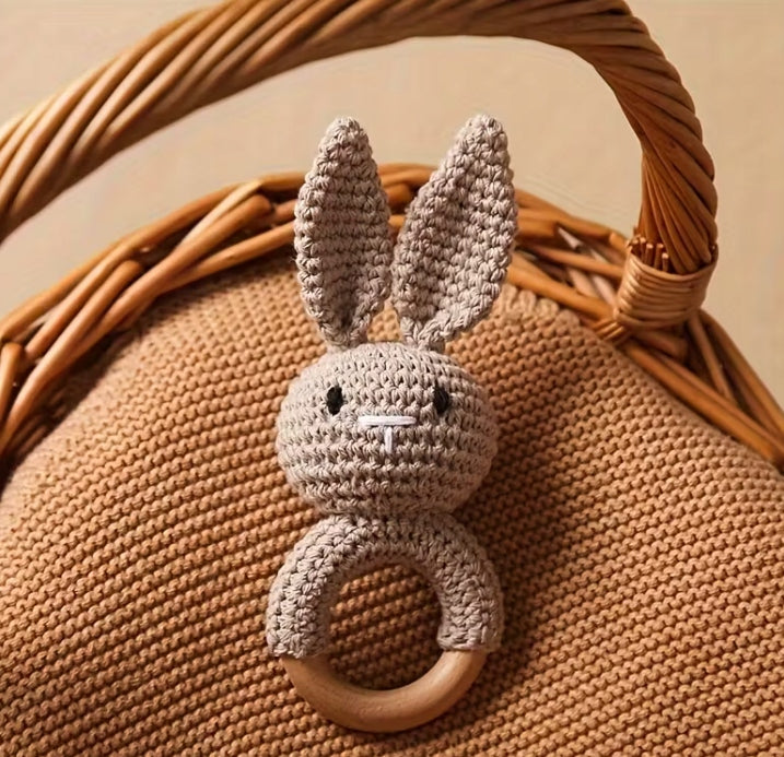 Infant Rattle Toy Baby Crochet Teether Bunny Brown Packaging status original