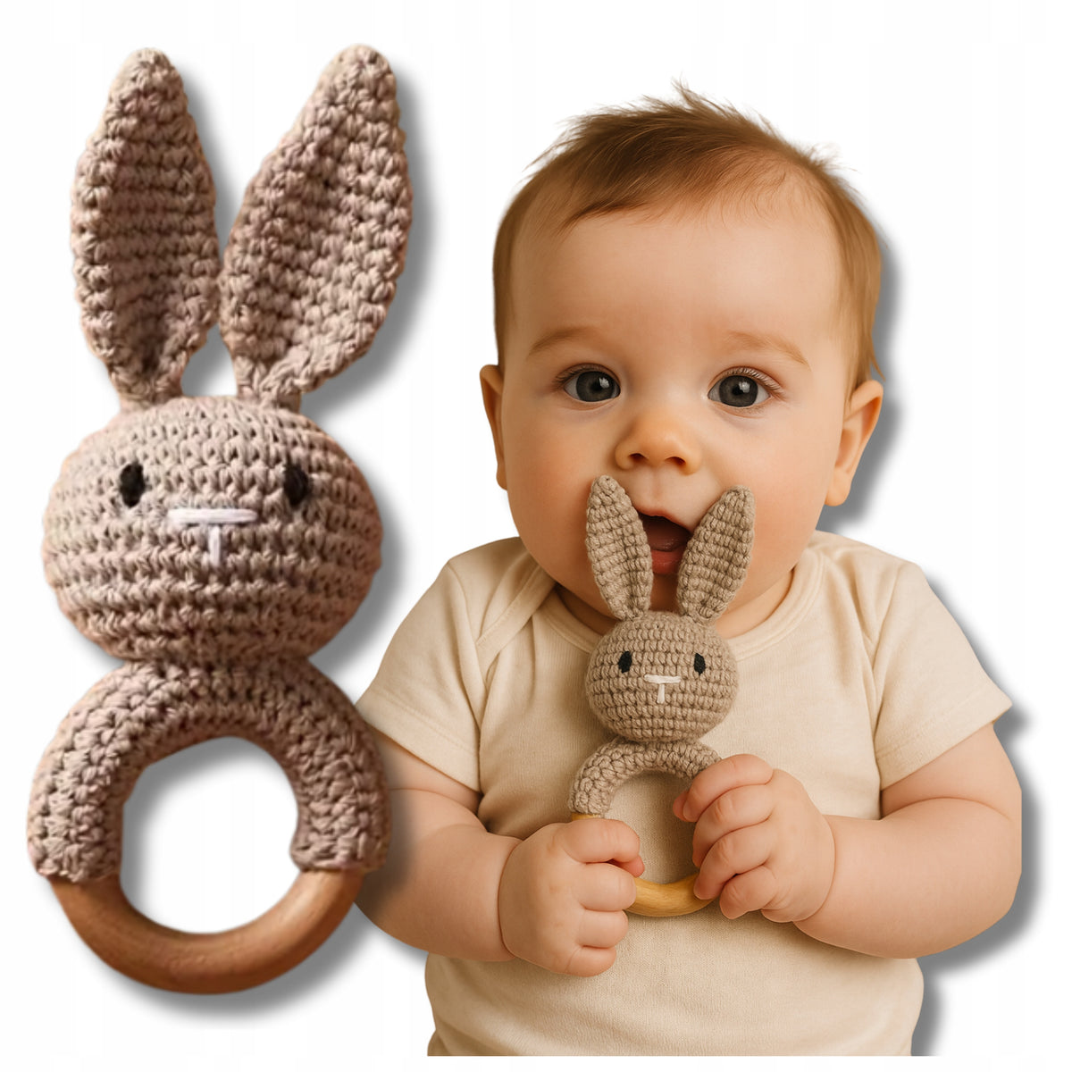 Infant Rattle Toy Baby Crochet Teether Bunny Brown
