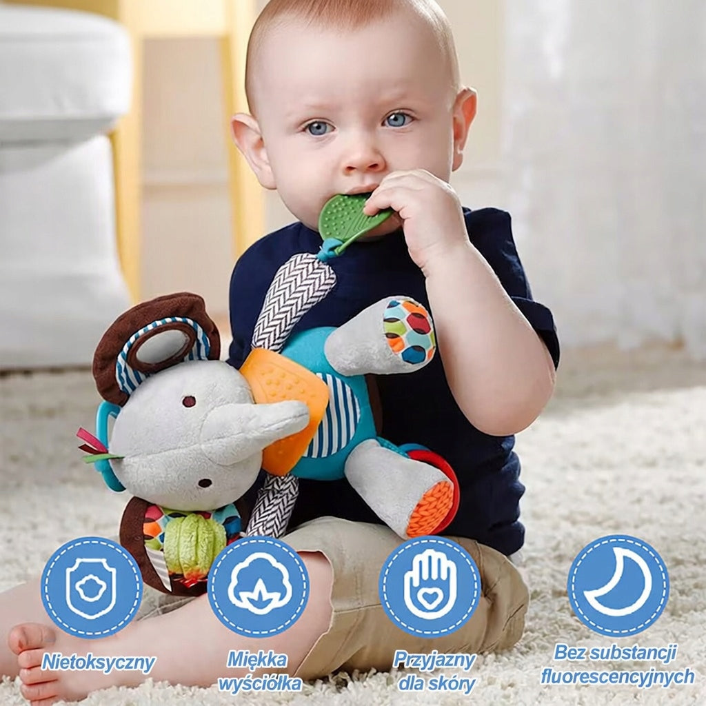 Infant Sensory Toy Sensory Elephant with Mirror Teether Packaging status original