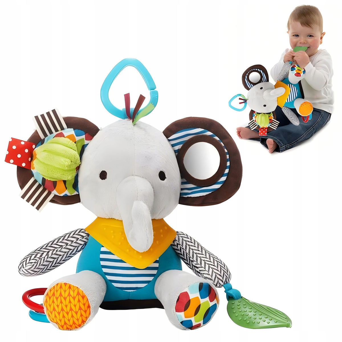 Infant Sensory Toy Sensory Elephant with Mirror Teether