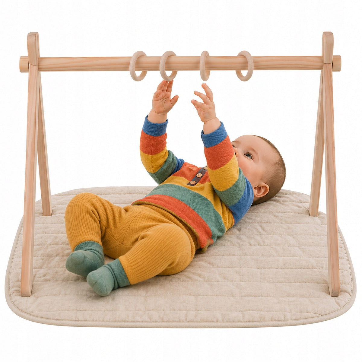 Infant Stand Educational Gymnastic Baby Gym Wooden + Hooks