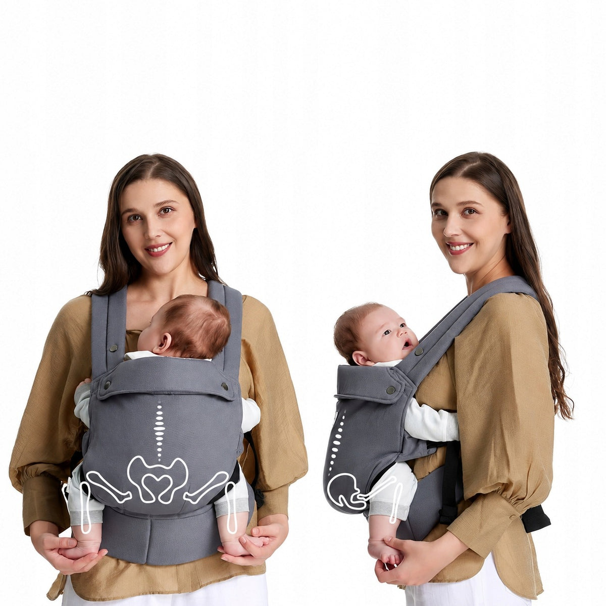 Infant carrying sling baby carrier ergonomic 3-20 kg Color shades of gray and silver