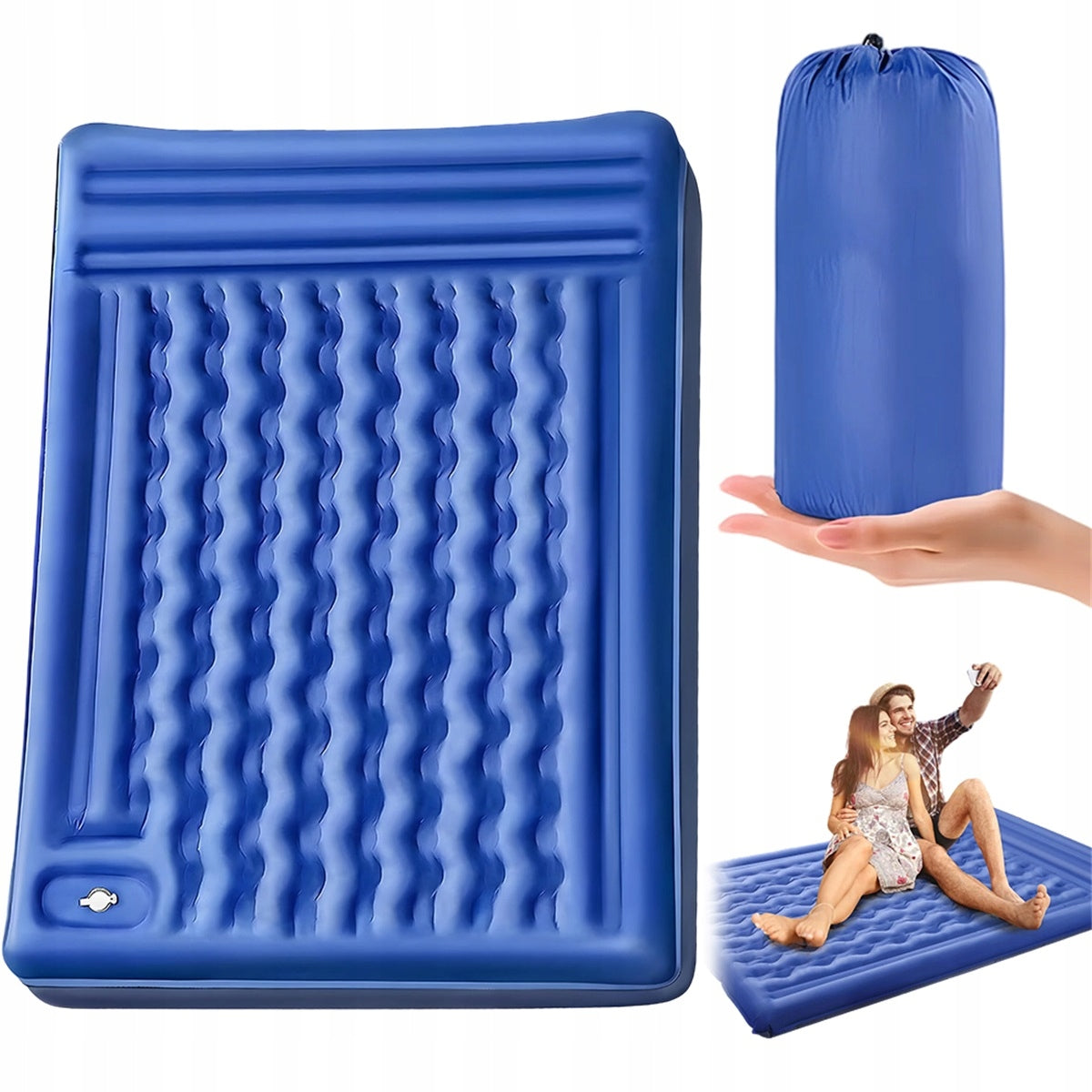 Inflatable 2-seater mattress 200x140cm with built-in foot pump for tent