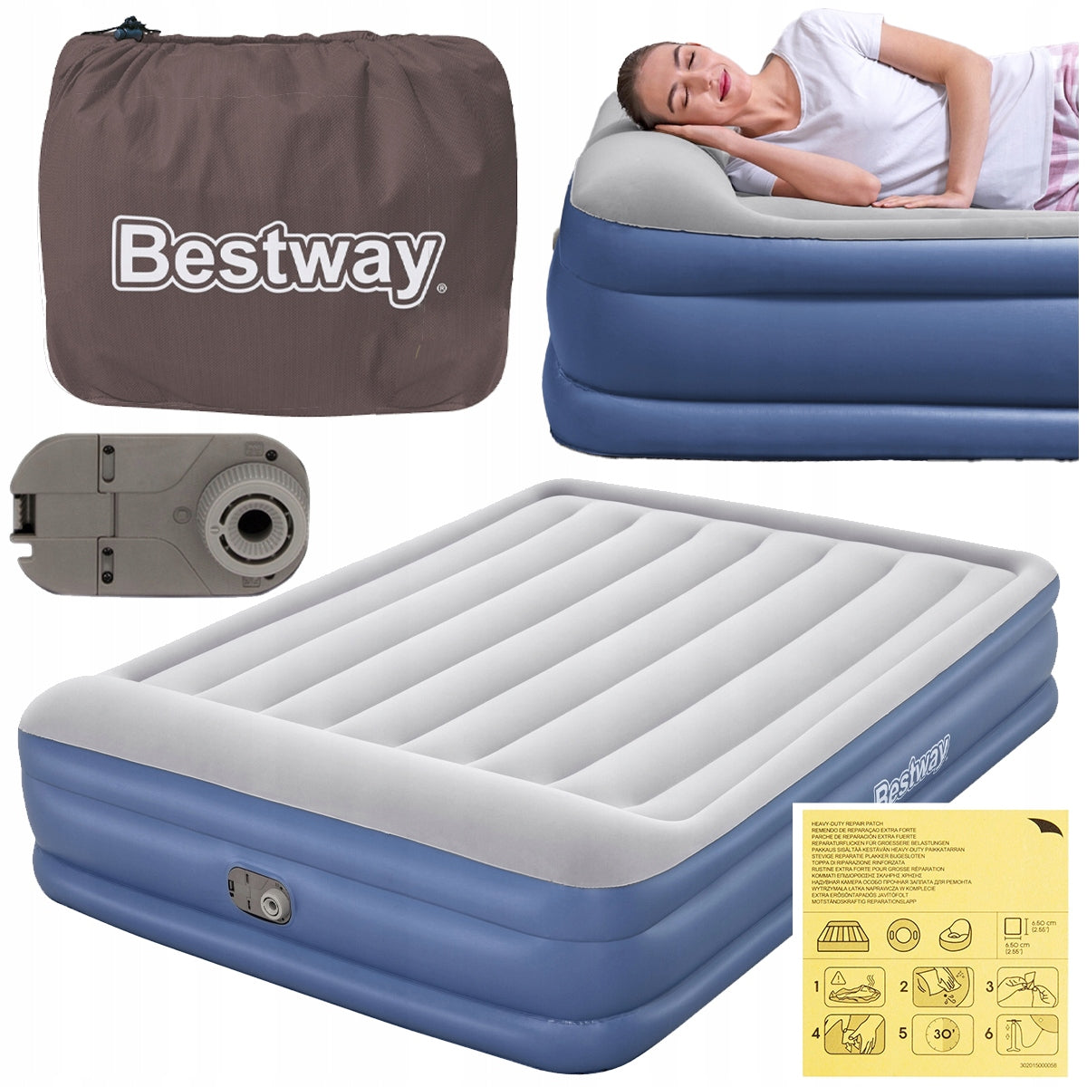 Inflatable Mattress Tourist Sleeping Double 203x152cm Pump BESTWAY