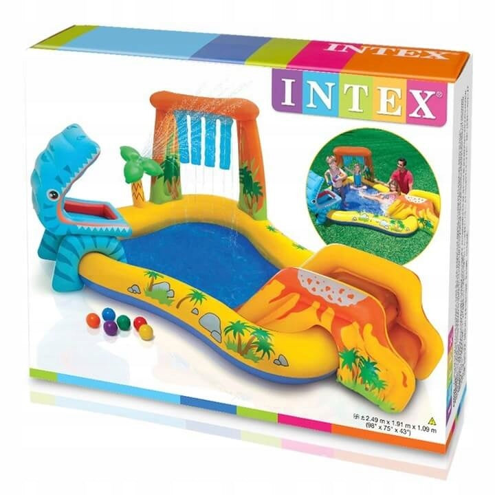 Inflatable Playground Pool Dinosaurs Intex 57444 Slide Ball Sprinkler Length 249 cm