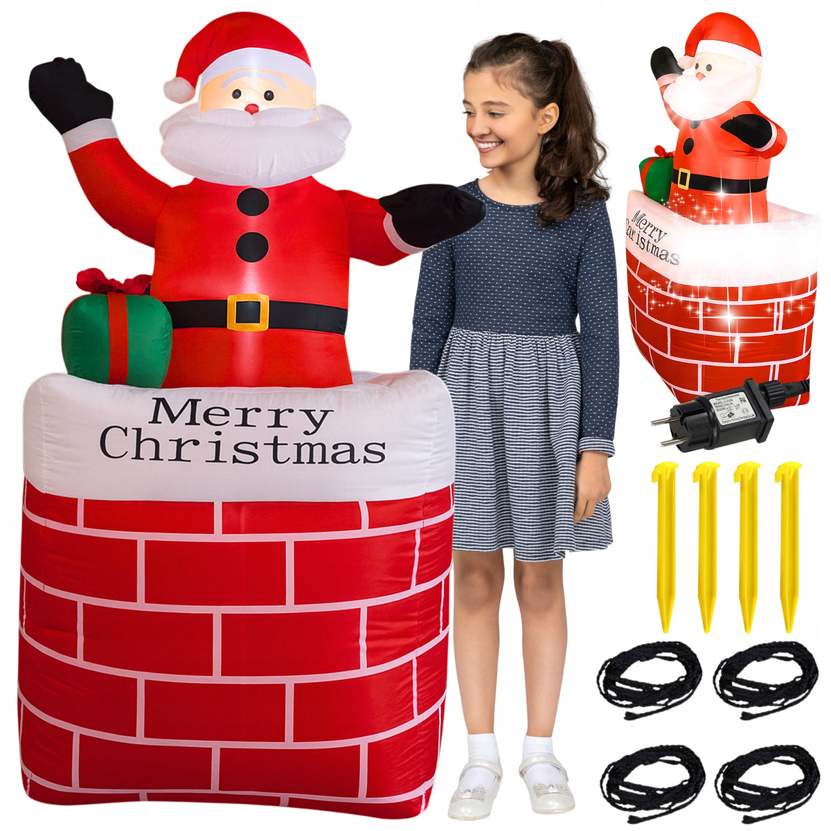 Inflatable Santa Claus in LED Chimney GLOWING Large Self Inflating Outdoor 150cm