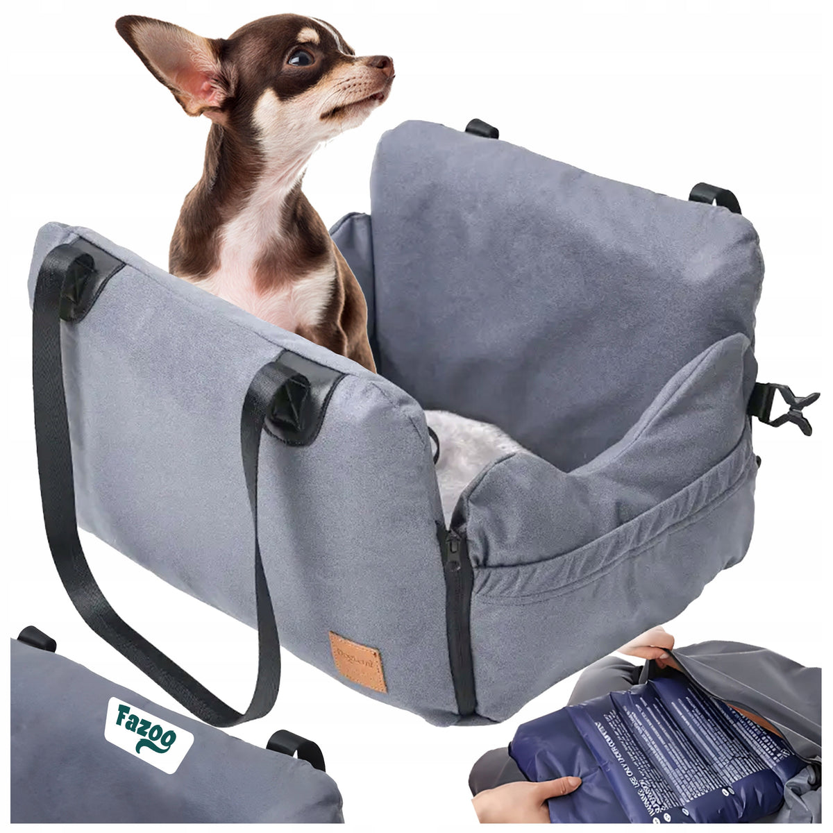 Inflatable Seat 3in1 Transporter for Dog Travel to Car Lanyard Bed