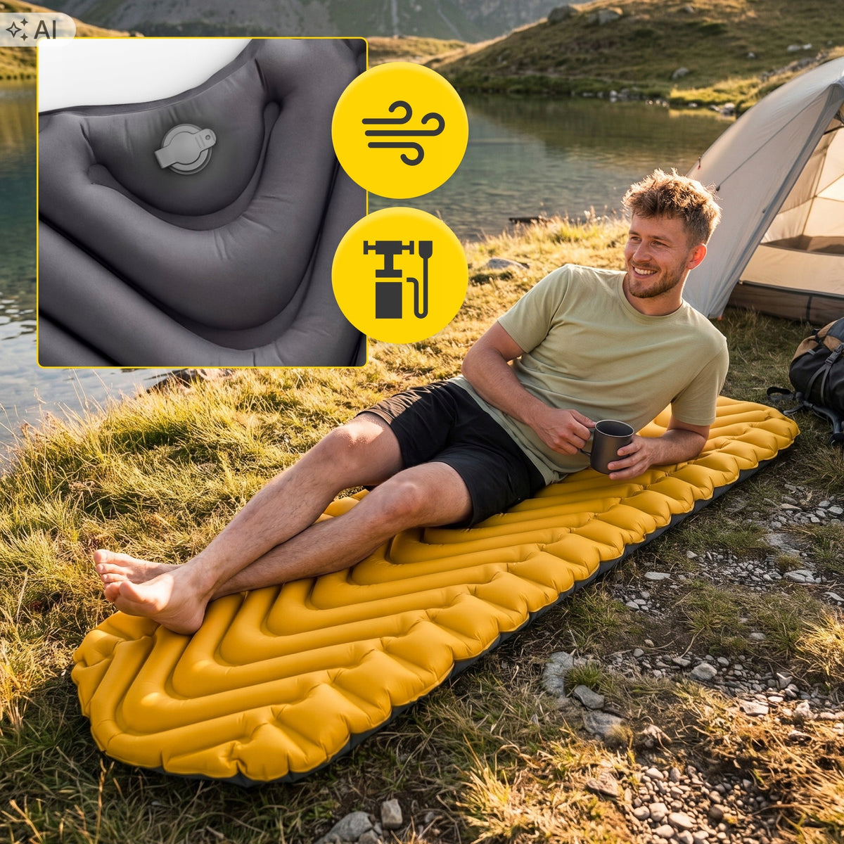 Inflatable Single Mattress Lightweight 178×57cm Hiking Mat For Sleeping Packaging status original