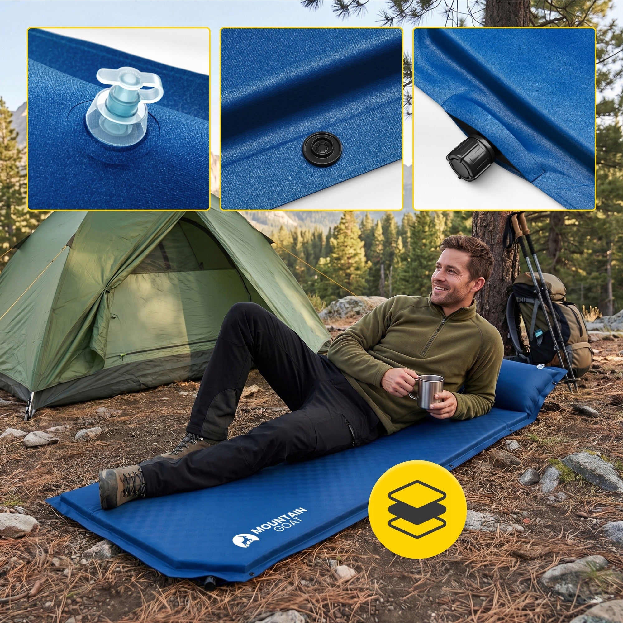 Inflatable Single Self Inflating Mattress With Cushion Tourist Mat Packaging status original