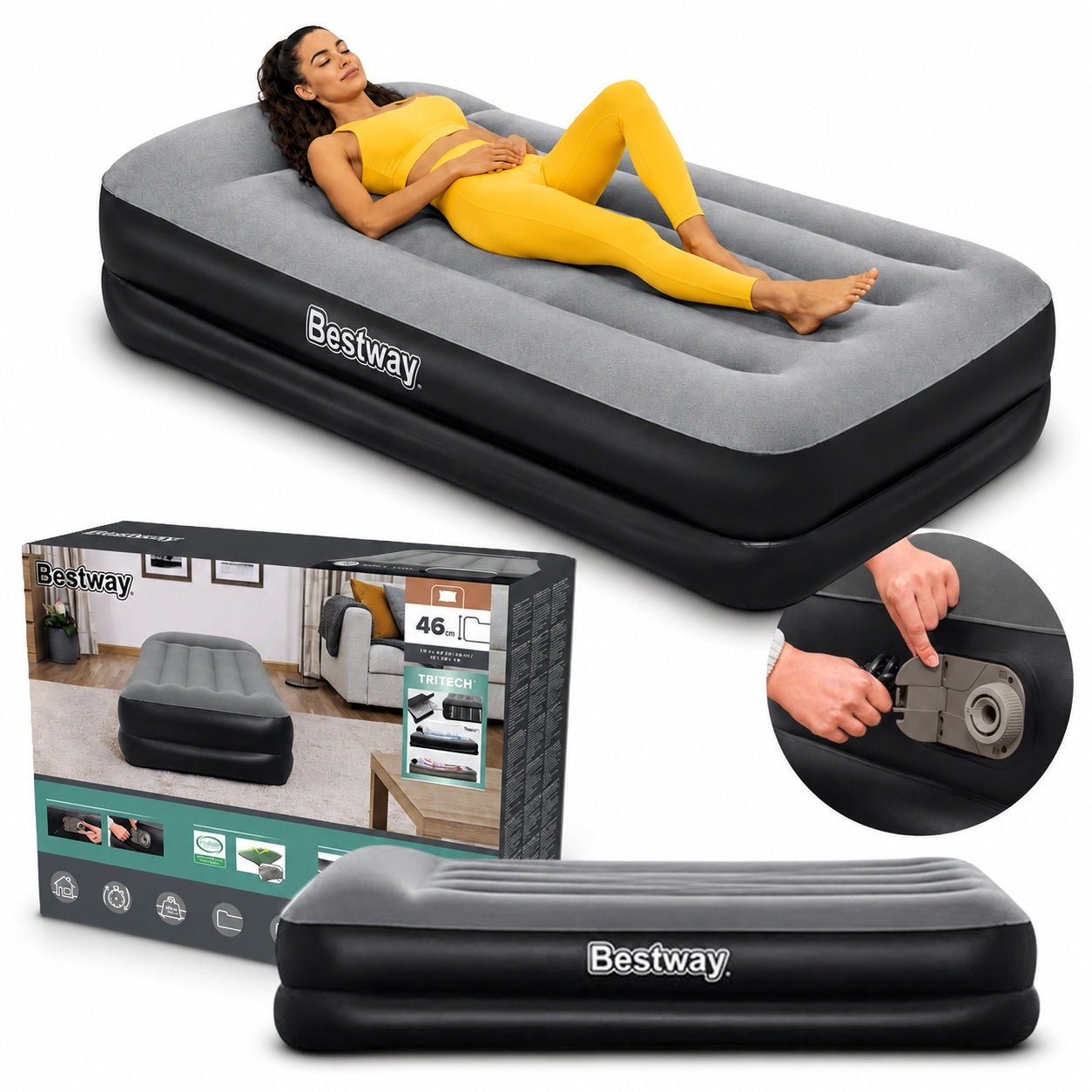 Inflatable mattress Bestway 67401 velour 191x97x46cm with pump