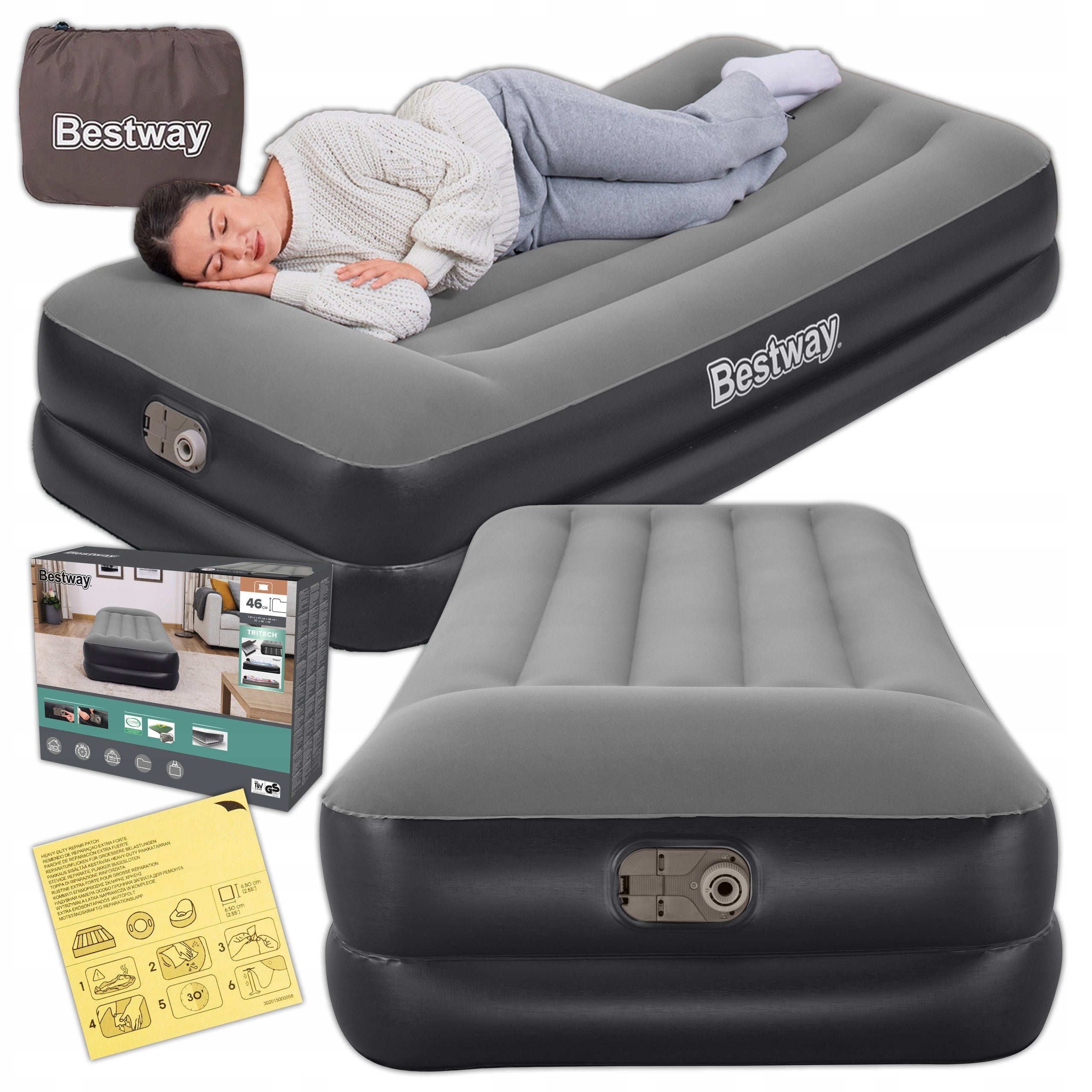 Inflatable mattress Bestway with pump 230V 191x97x46 single person high Packaging status original