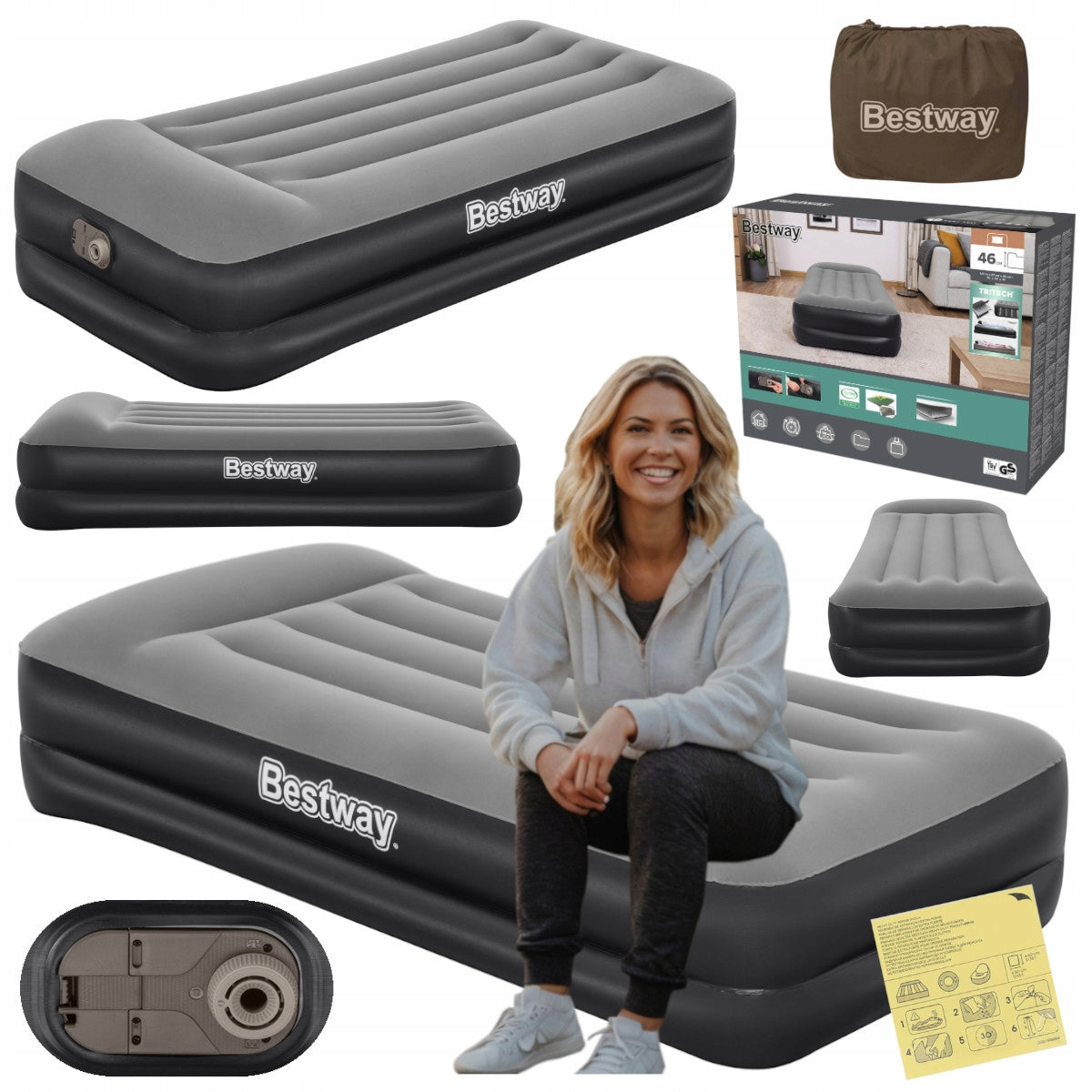 Inflatable mattress Bestway with pump 230V 191x97x46 single person high