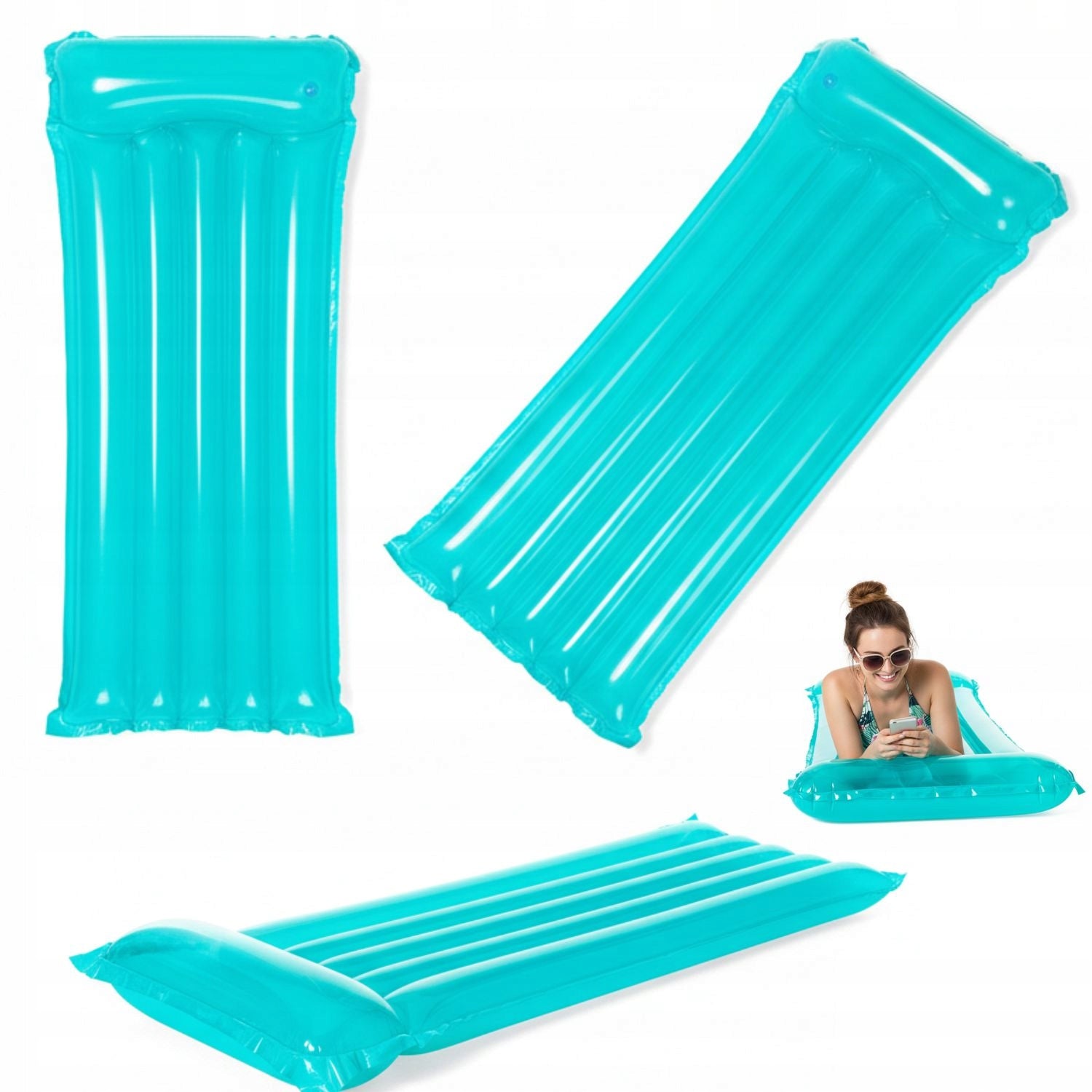 Inflatable mattress with pillow Bestway turquoise for swimming pool beach lakes up to 90kg