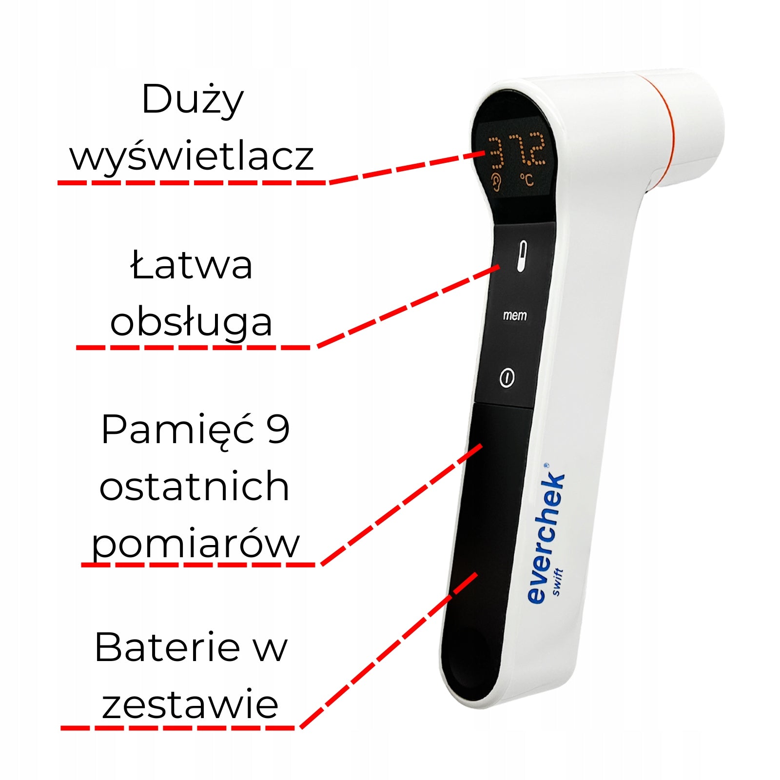 Infrared non-contact medical thermometer Everchek Swift. Forehead and ear Medical device yes