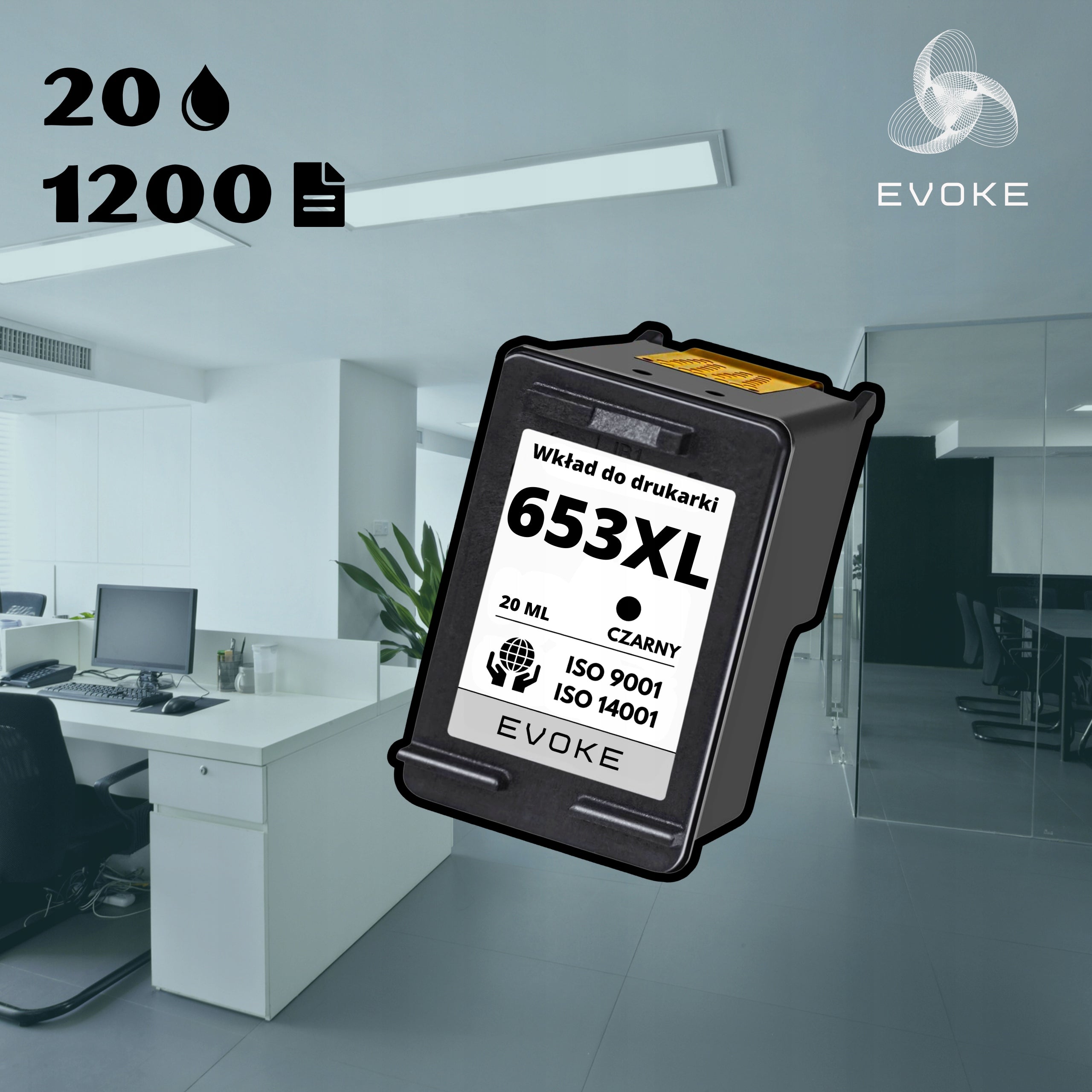 Ink for HP 653 black XL | ENLARGED 20 ML Manufacturer EVOKE
