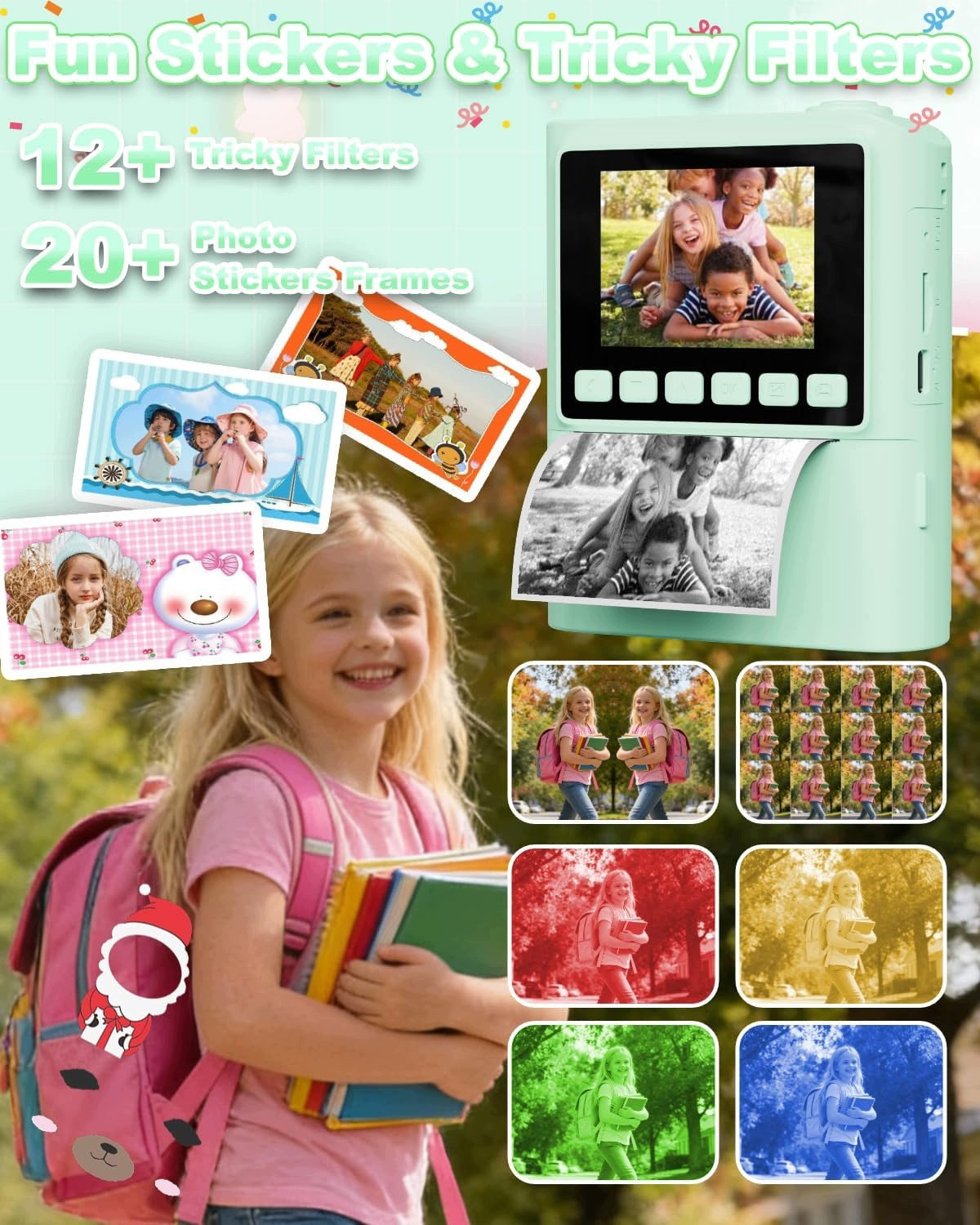 Instant Camera for Kids Printing 1080P MP3 Games SD Green Manufacturer code Aparat Cyfrowy Drukujący dla Dzieci SD Green