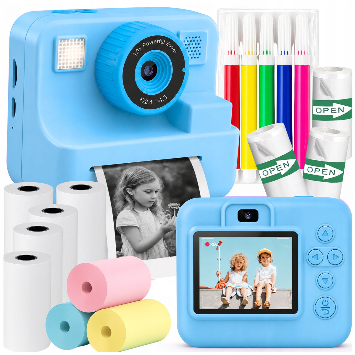 Instant digital camera for kids Print mini printer + 11 rolls