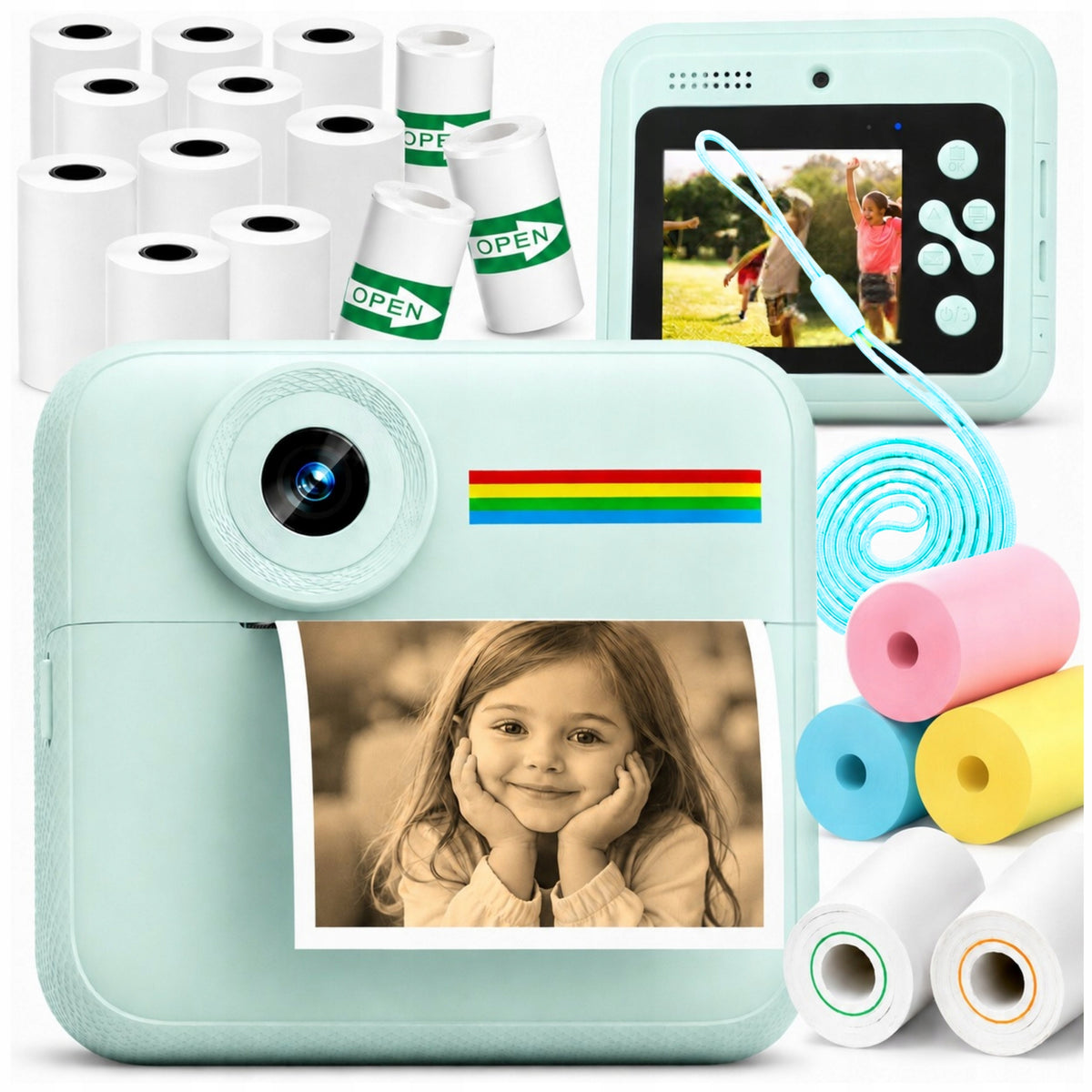 Instant digital camera for kids Print mini printer + 18 rolls