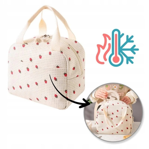 Insulated Lunch Bag Corduroy Strawberry Beige Large Capacity Brand no brand