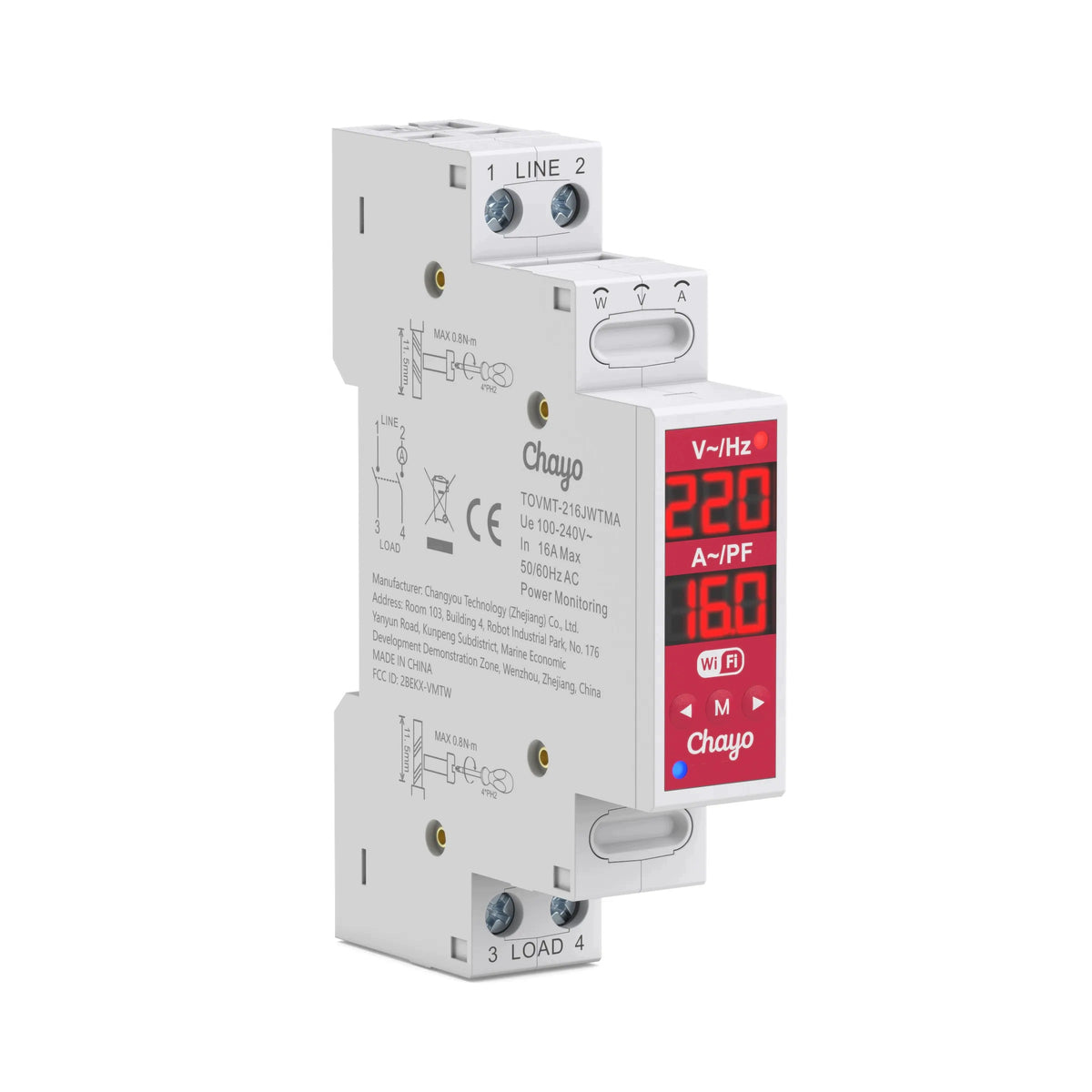 Intelligent bipolar WiFi relay TUYA 2P 16A with energy measurement Packaging status original