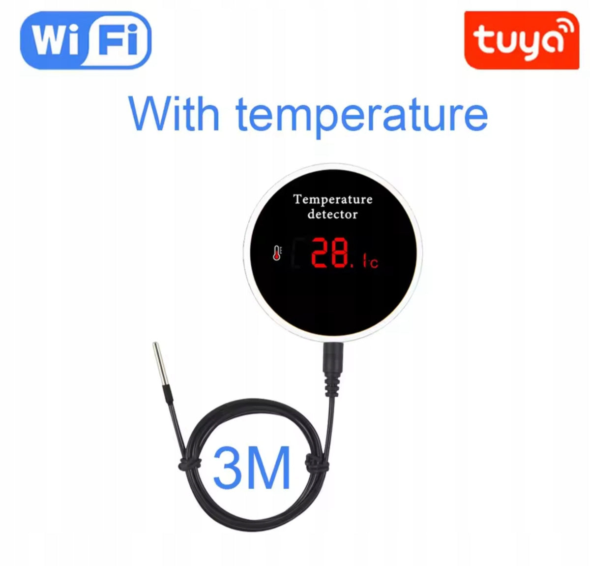 Intelligent temperature sensor hermetic probe 3mAlarm WiFi screen TUYA Brand Tuya
