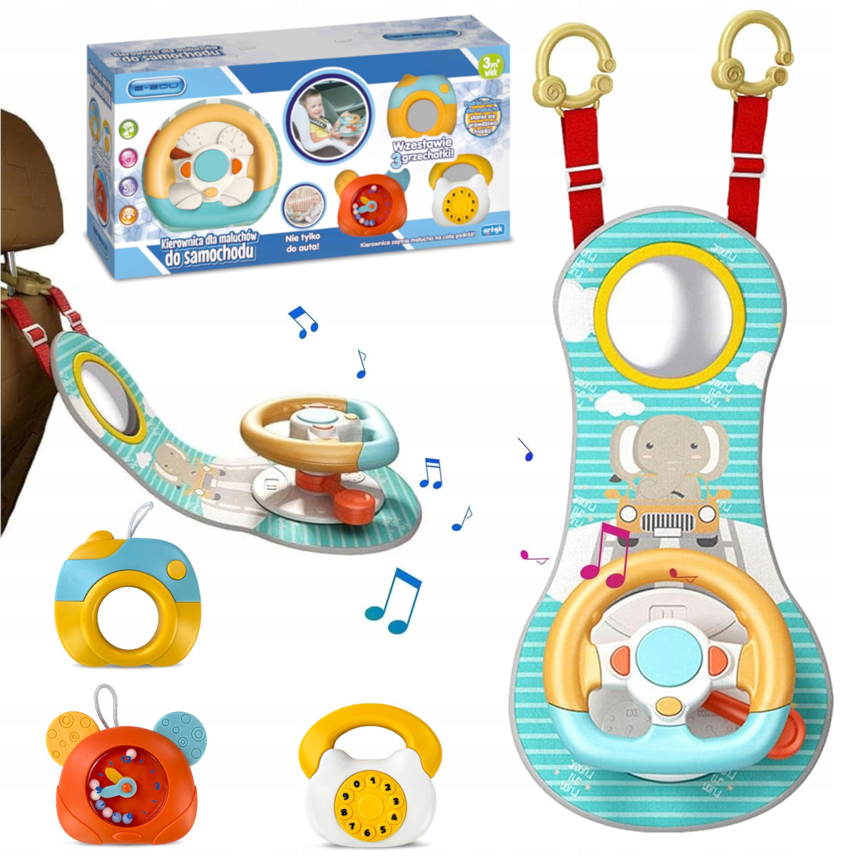 Interactive Baby Steering Wheel For Car Stroller Cot Playpen E-Edu