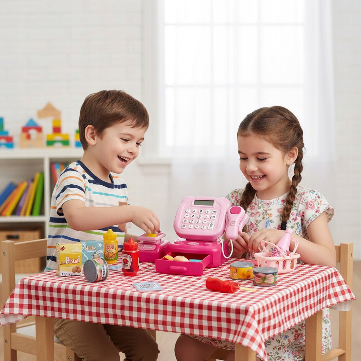 Interactive Cash Register for Children Shop Weight Scanner Basket Coins Manufacturer code Edukacyjna kasa fiskalna dla dzieci OPT-1120