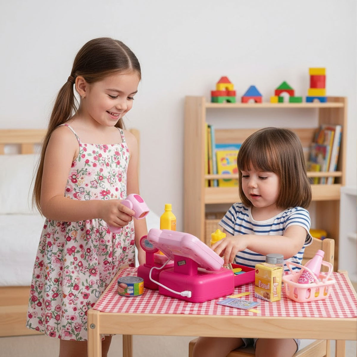 Interactive Cash Register for Children Shop Weight Scanner Basket Coins Packaging status original