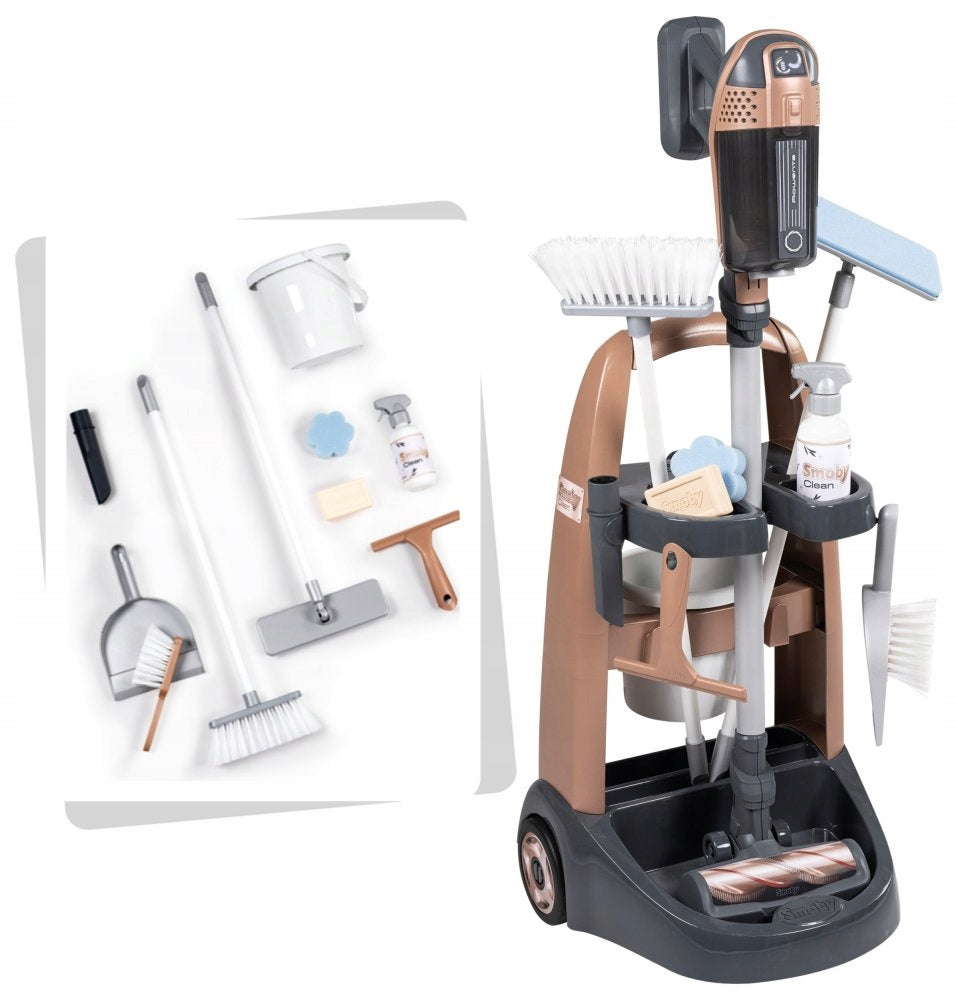 Interactive Cleaning Cart with Rowenta Vacuum Cleaner 10 Accessories Smoby Packaging status original