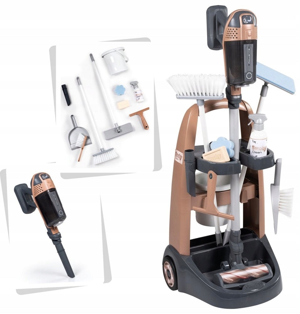 Interactive Cleaning Cart with Rowenta Vacuum Cleaner 10 Accessories Smoby