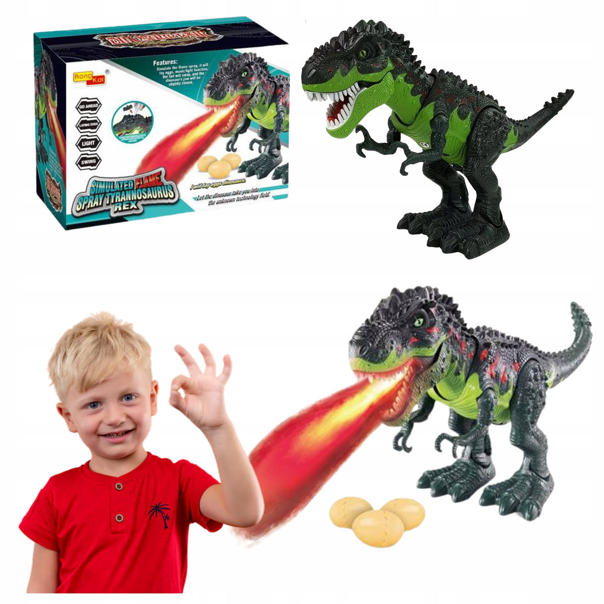 Interactive Dinosaur Breathes Fire Couple Lays Eggs Movement Glowing Sound