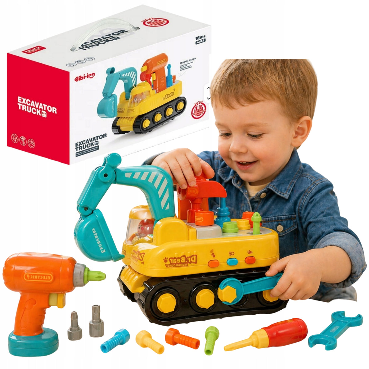Interactive Excavator for Kids+ Screwdriver Tools Screws | Rides Glows