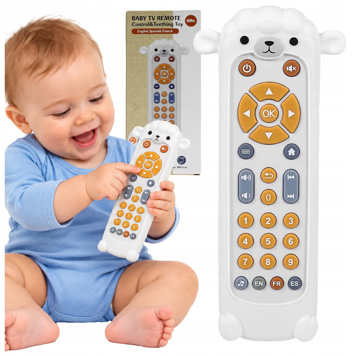 Interactive PILOT - Teether Sheep 2in1 for Baby Sounds Numbers EN FR ES