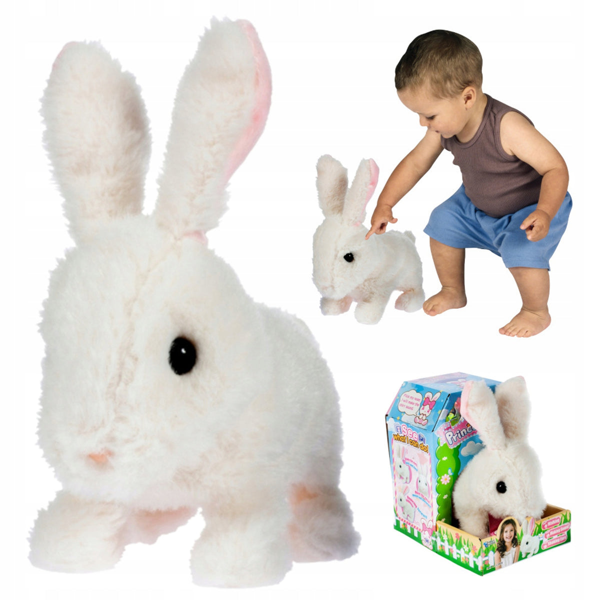 Interactive Rabbit Bunny Plush Toy Walks Kitty Moves Ears Kid's age 3+ years