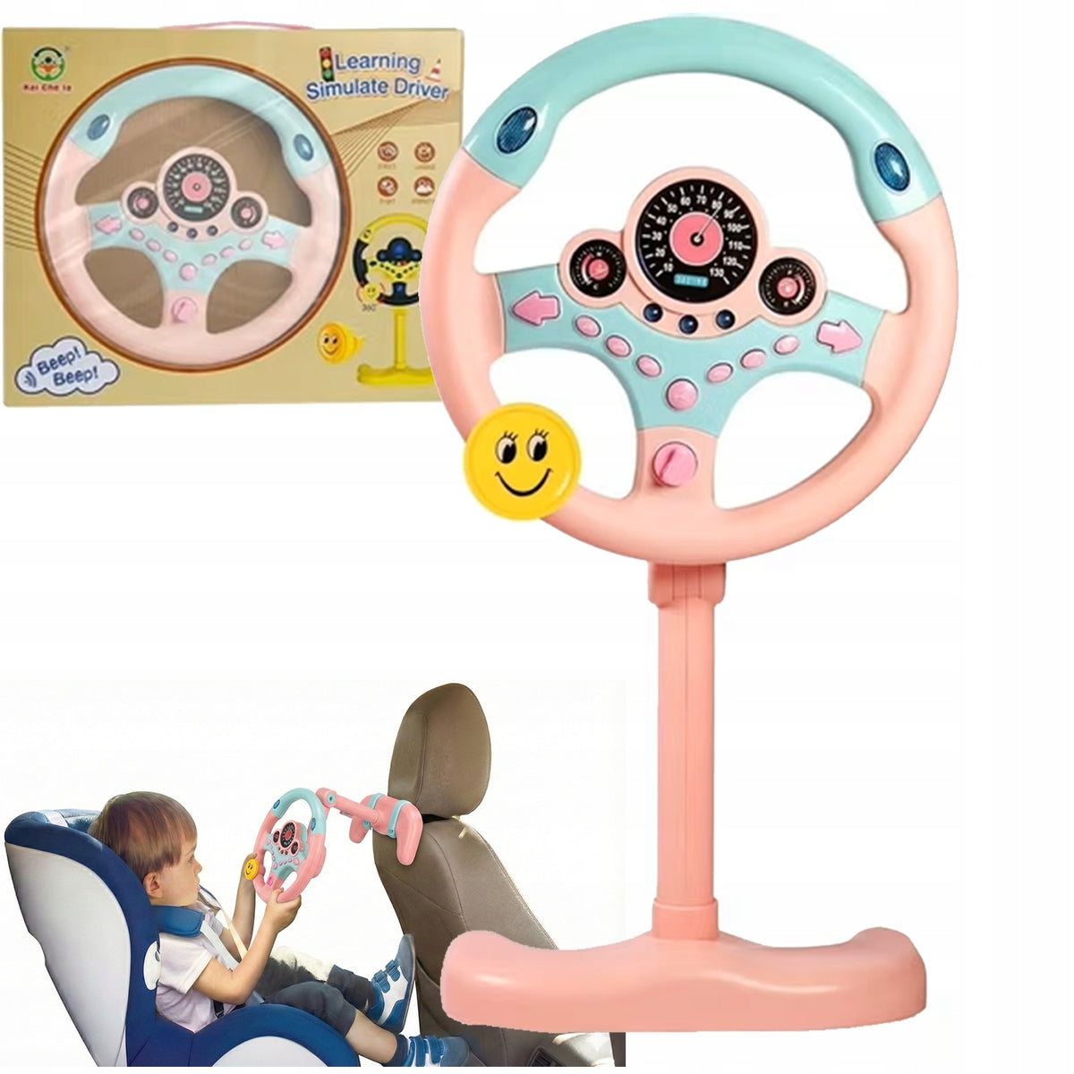 Interactive Steering Wheel For Car Toy Driving Simulator LED Sounds